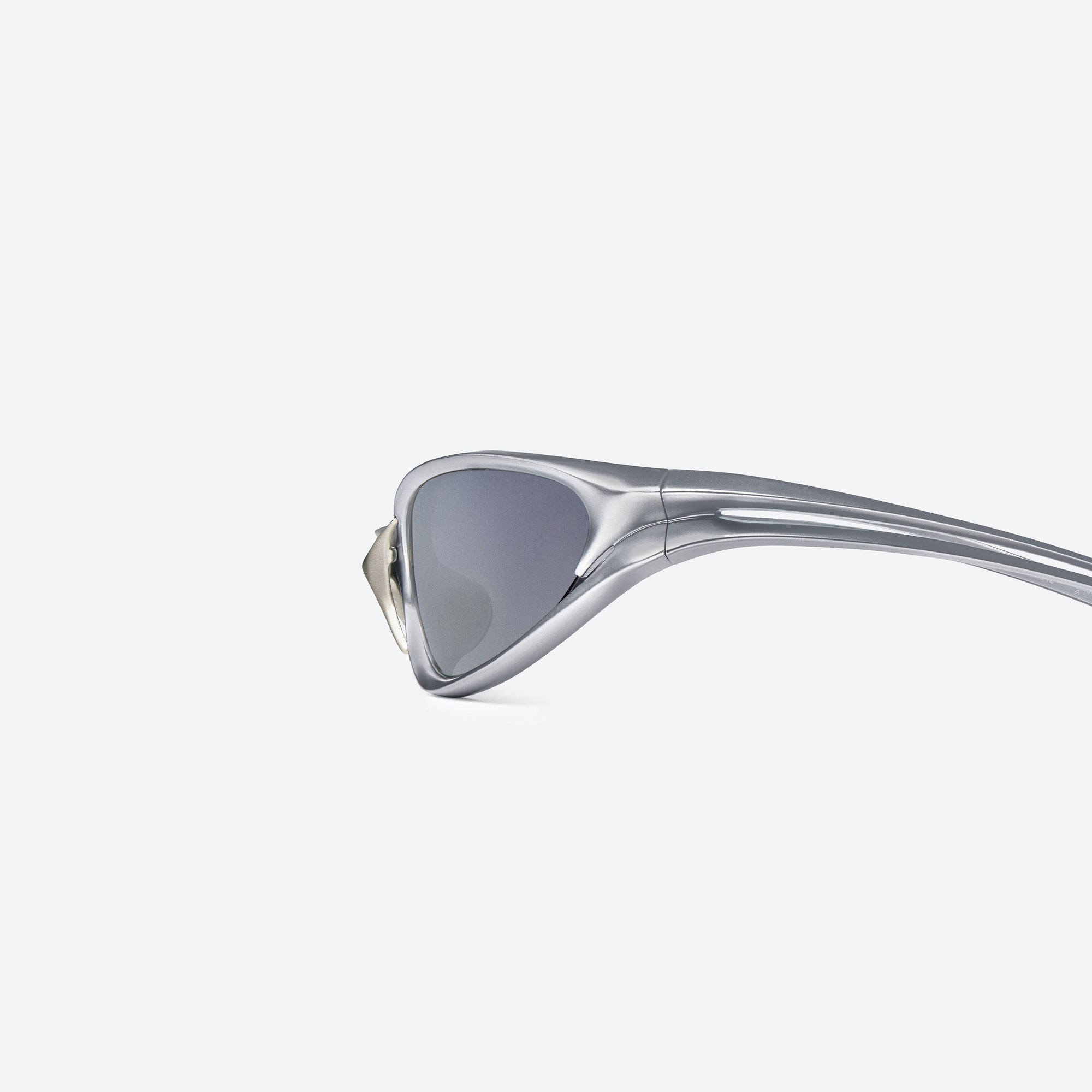 A detailed left view of Gentle Monster Species MSV2 Silver Nylon framed Wraparound sunglasses.