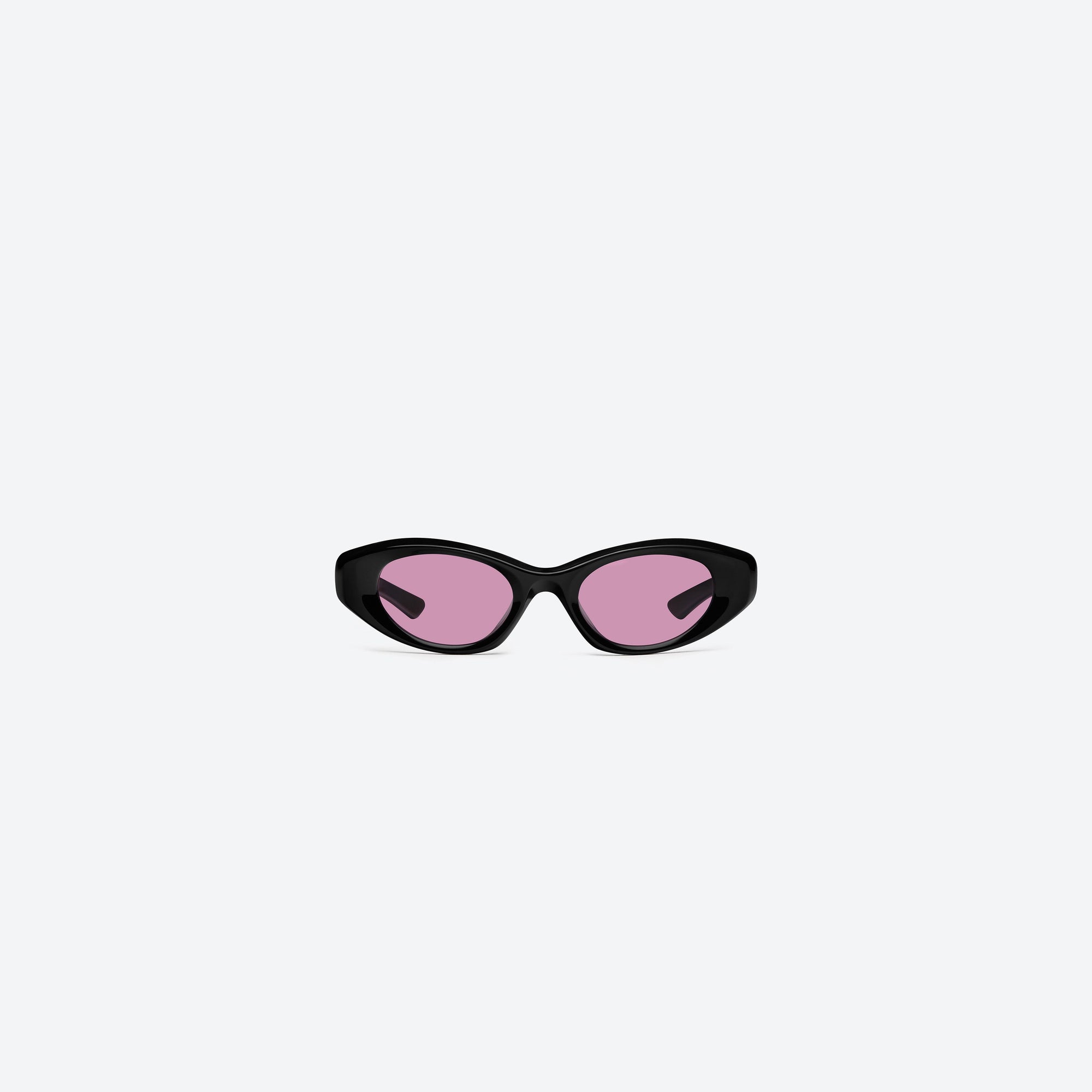 A front view of Gentle Monster Synth 01 Black Acetate framed Cat-eye sunglasses.