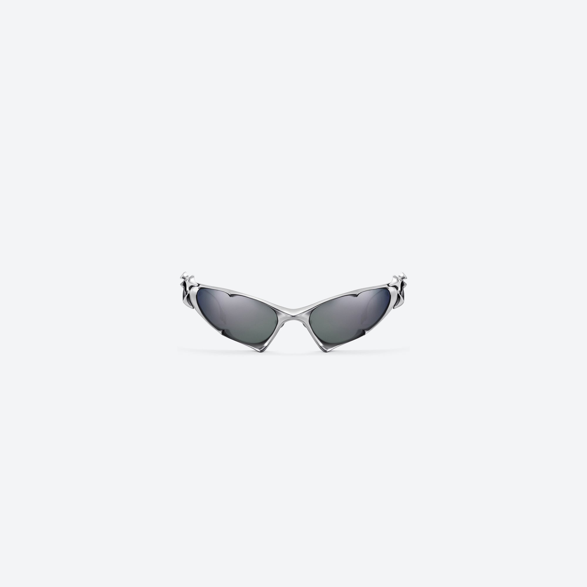 A front view of Gentle Monster Goxx 02 Silver Metal framed Wraparound sunglasses.