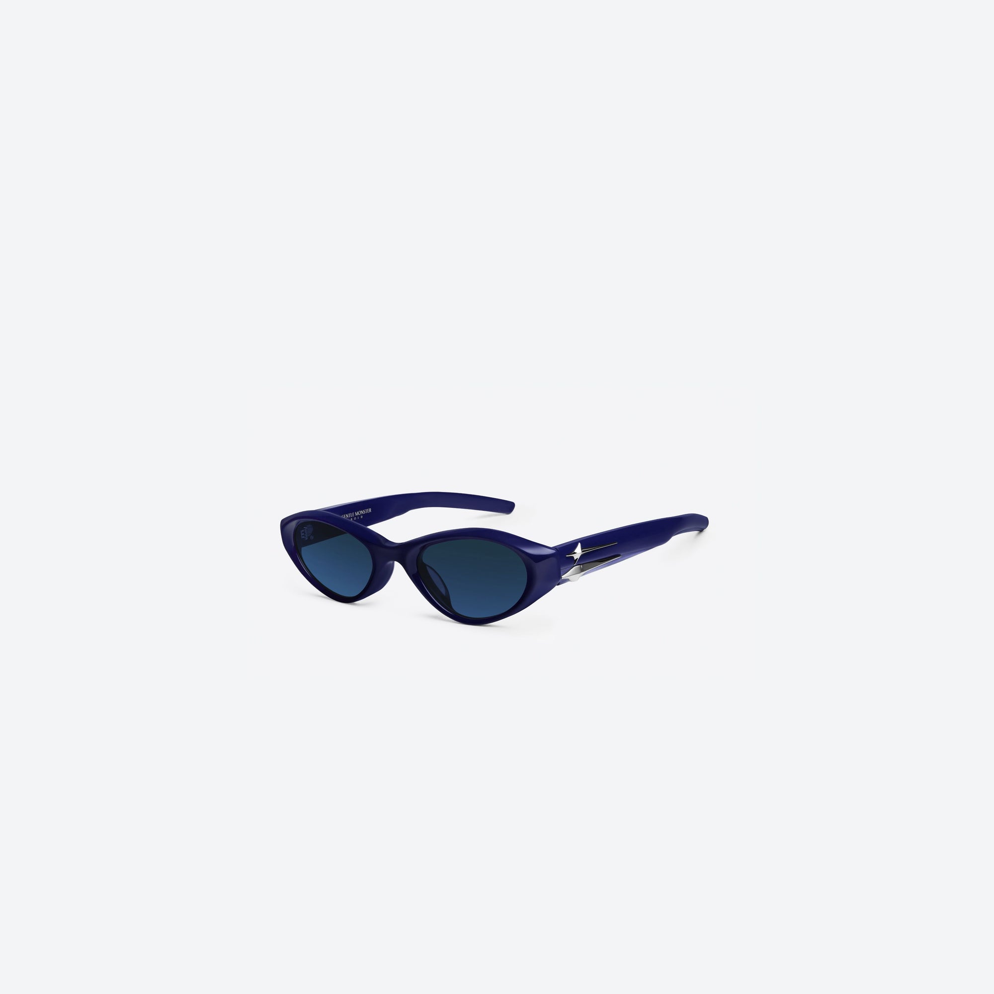 45-degree view of Gentle Monster Eq BL6 Blue Acetate framed Cat-eye sunglasses.
