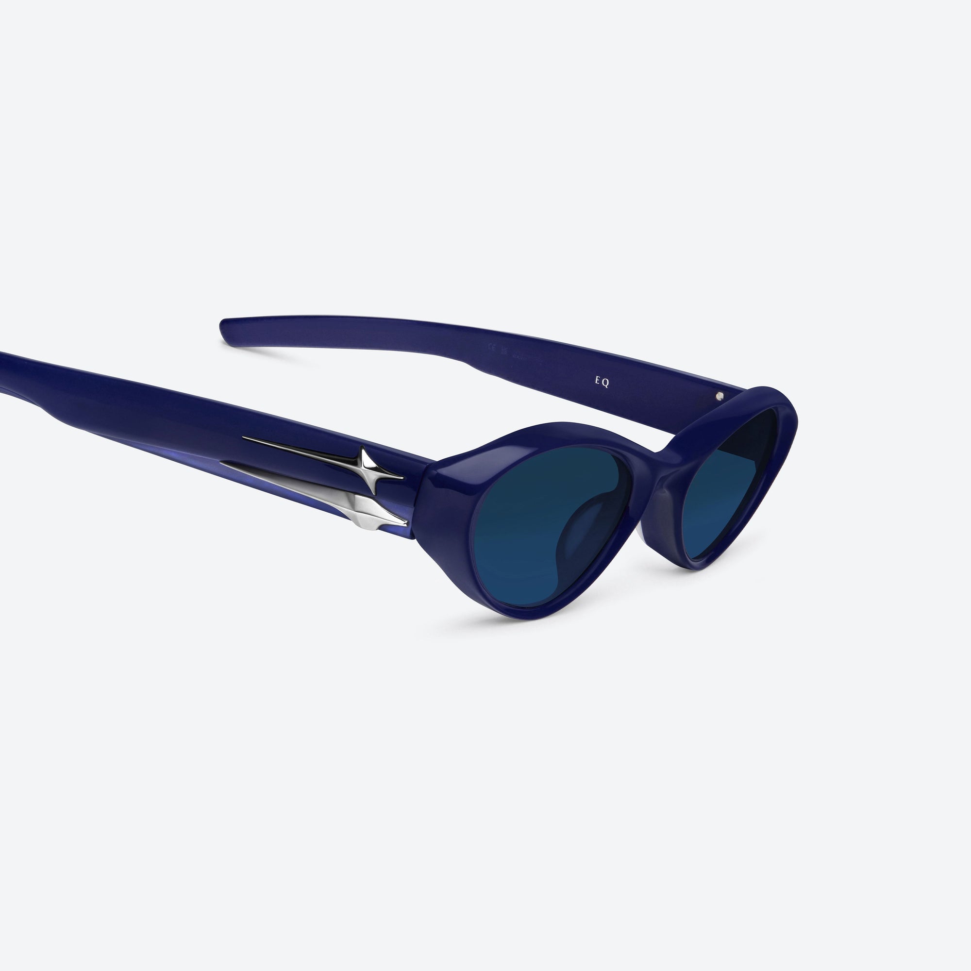 45-degree detailed view of Gentle Monster Eq BL6 Blue Acetate framed Cat-eye sunglasses.