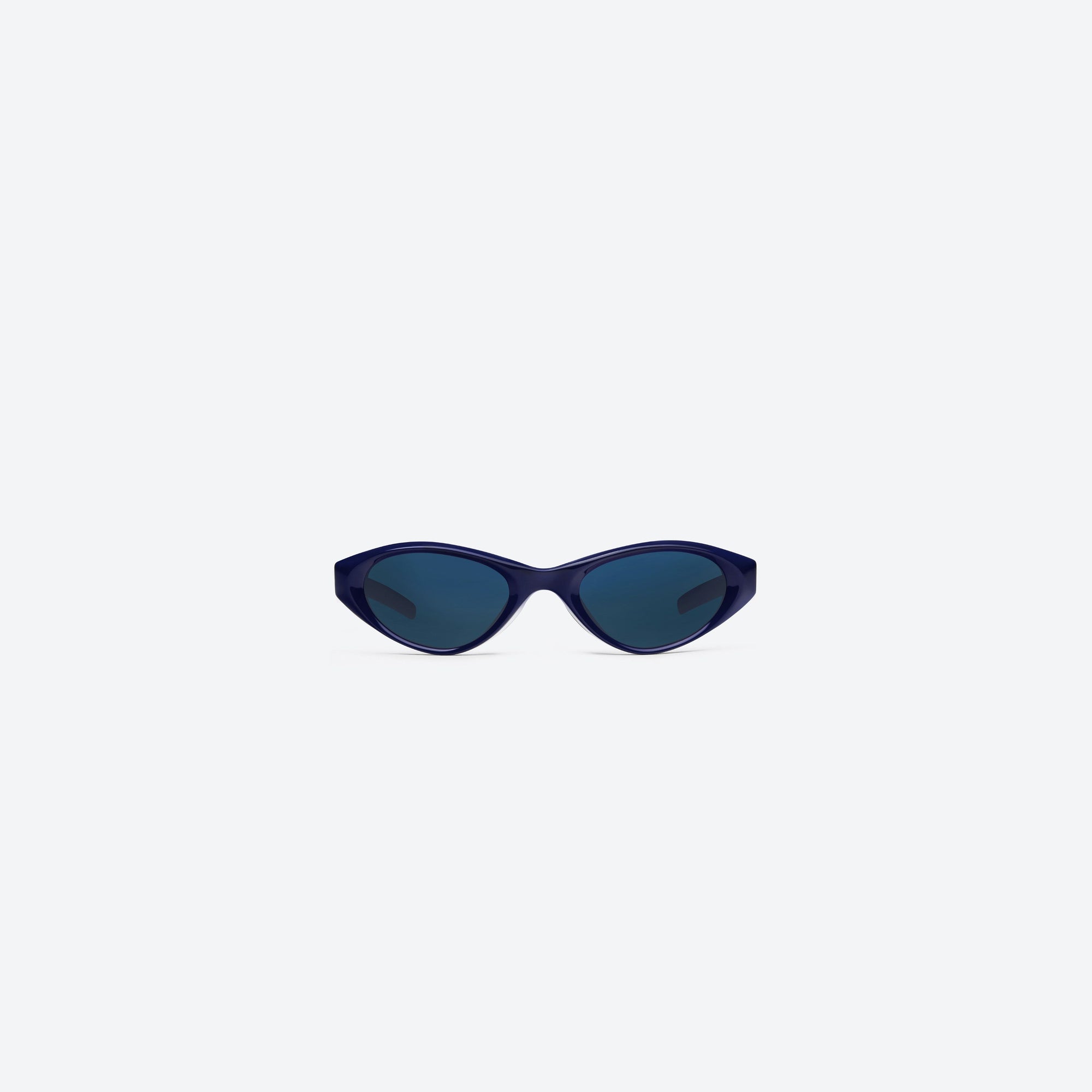A front view of Gentle Monster Eq BL6 Blue Acetate framed Cat-eye sunglasses.