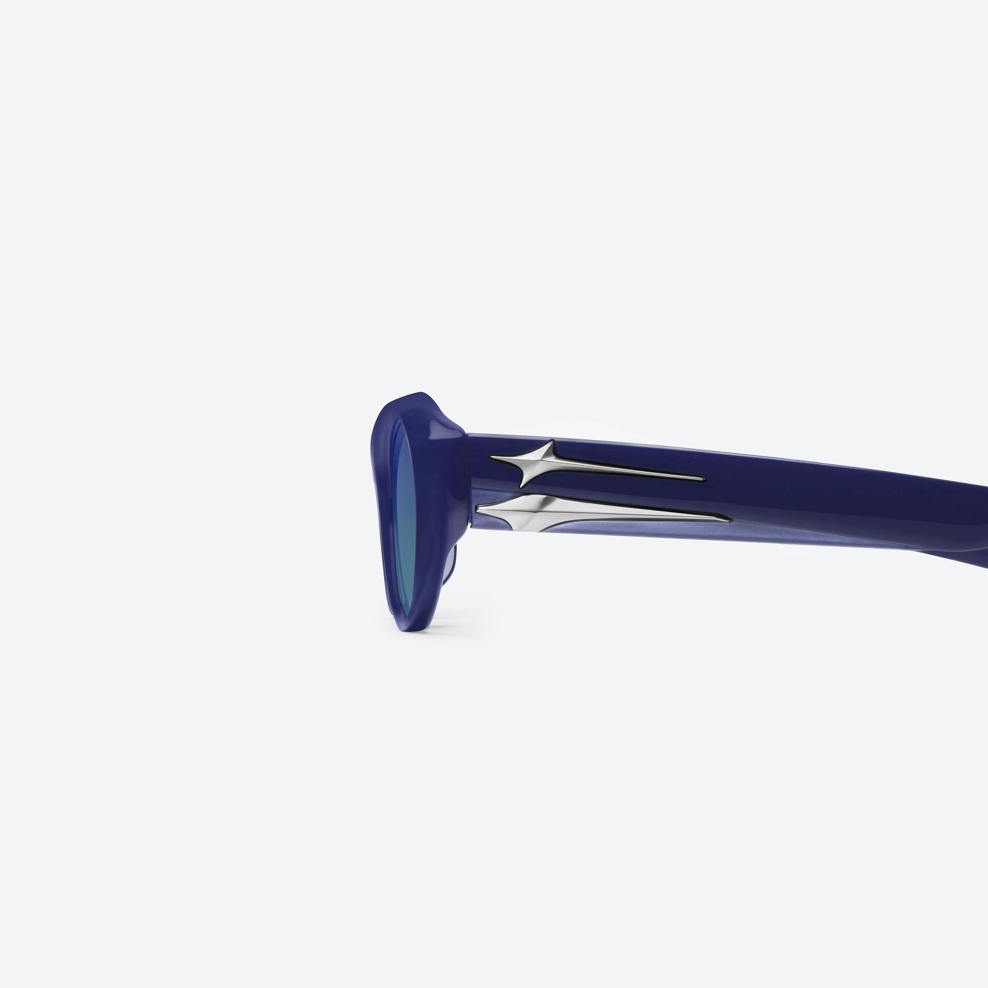 A detailed left view of Gentle Monster Eq BL6 Blue Acetate framed Cat-eye sunglasses.
