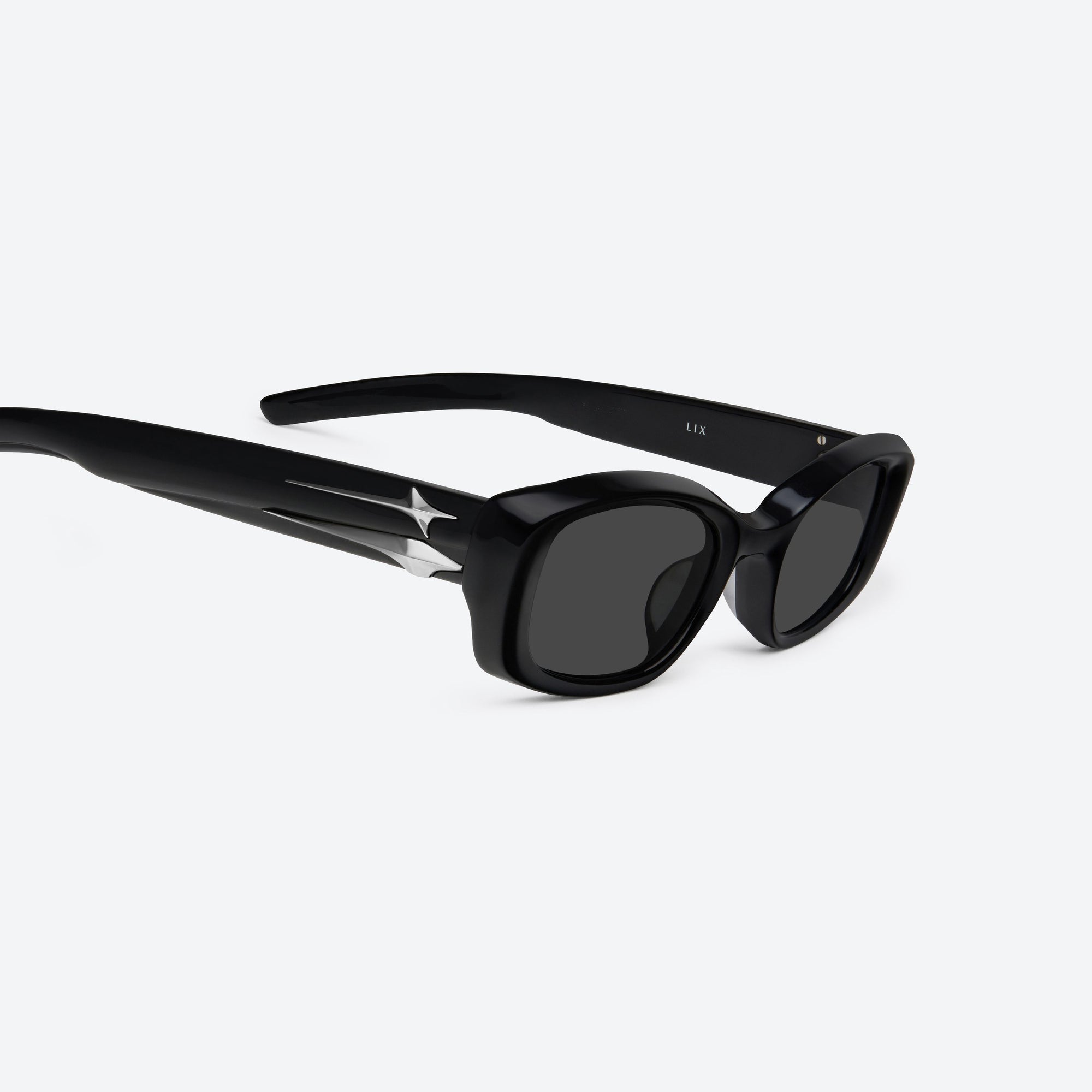 45-degree detailed view of Gentle Monster Lix 01 Black Acetate framed Square sunglasses.