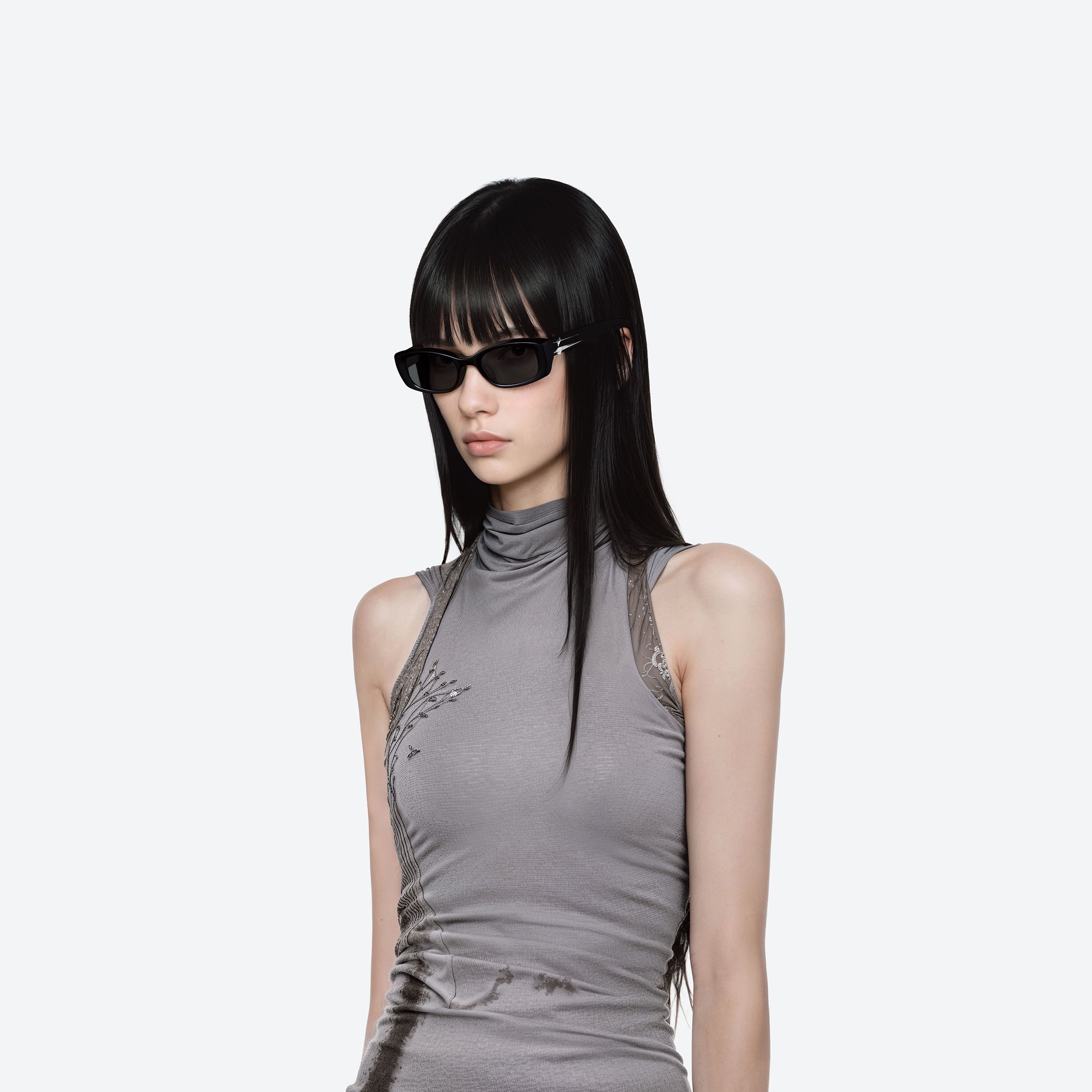 Model wearing the Lix 01 Black Acetate framed Square sunglasses.
