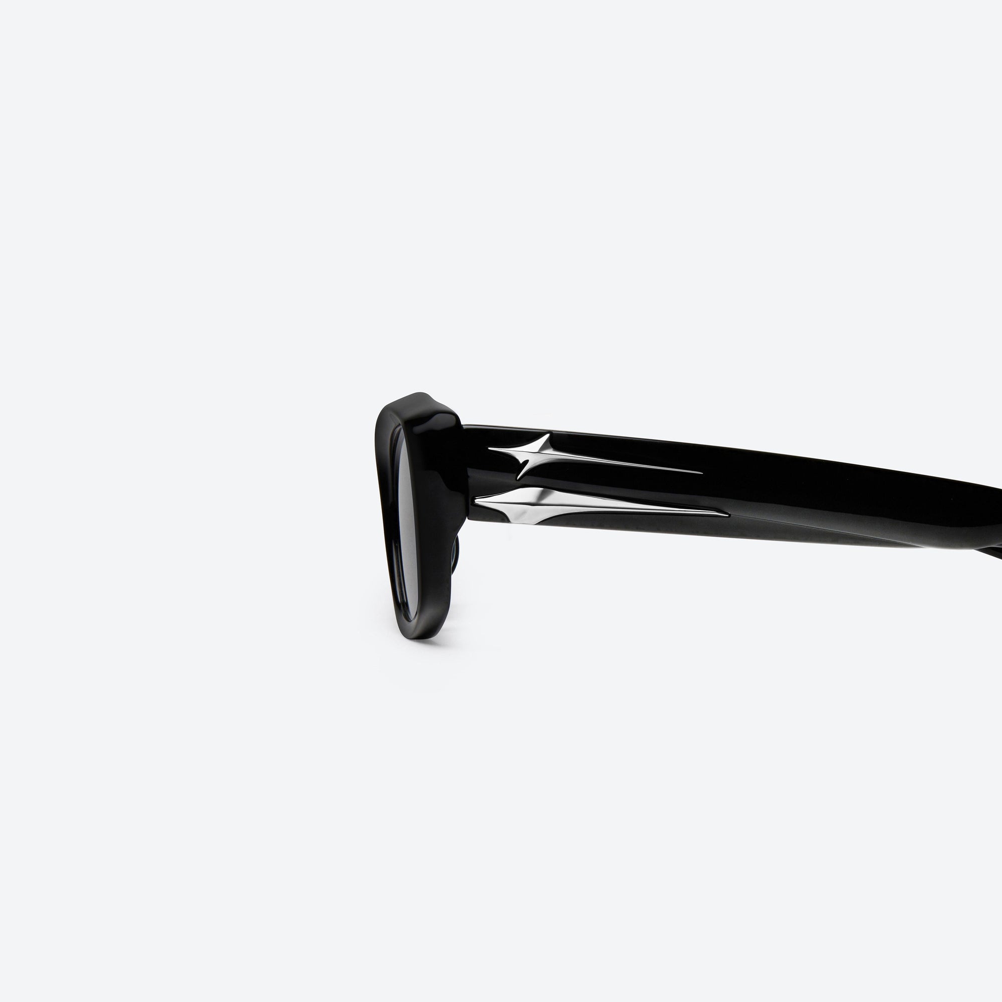 A detailed left view of Gentle Monster Lix 01 Black Acetate framed Square sunglasses.