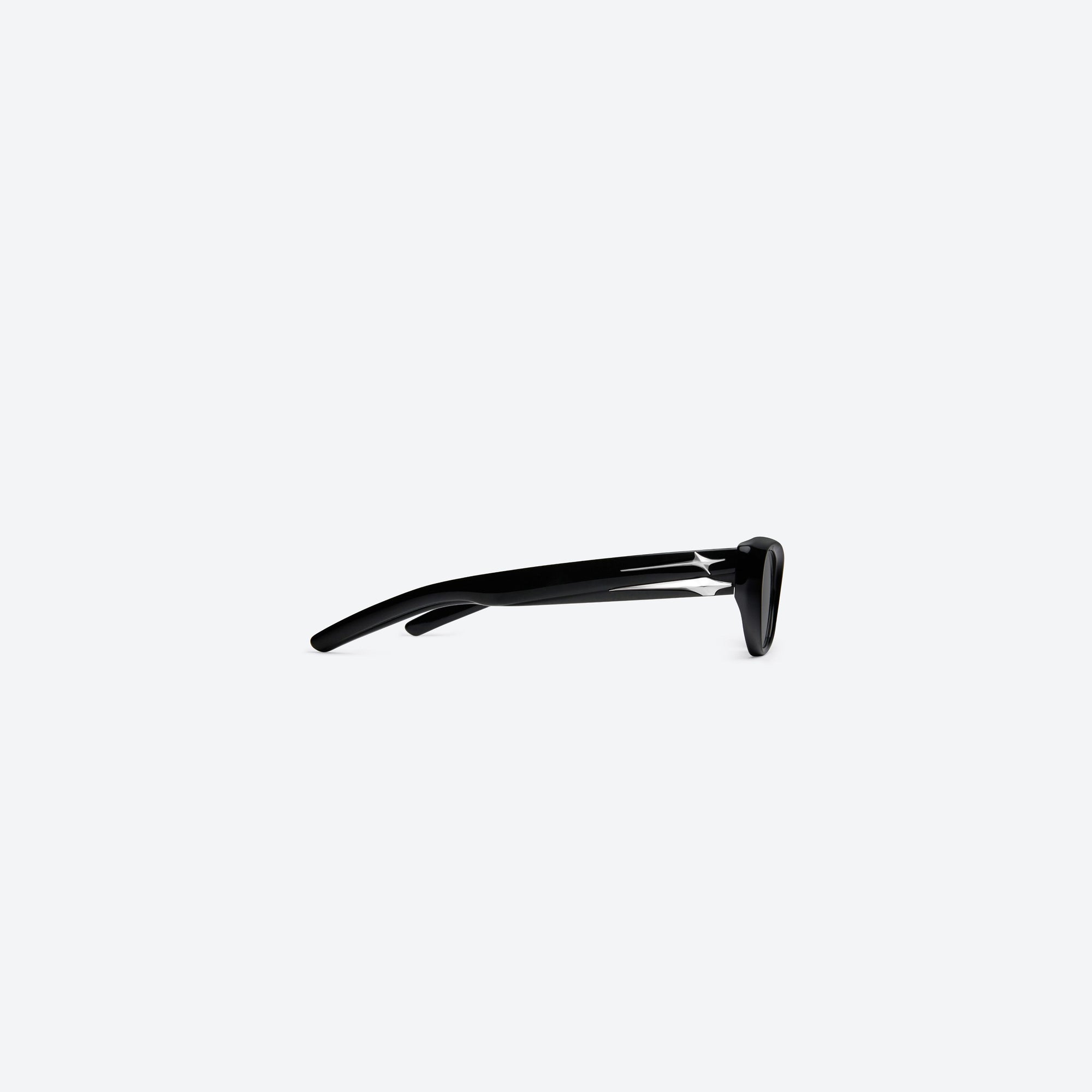 A detailed right view of Gentle Monster Verse 01 Black Acetate framed Cat-eye sunglasses.