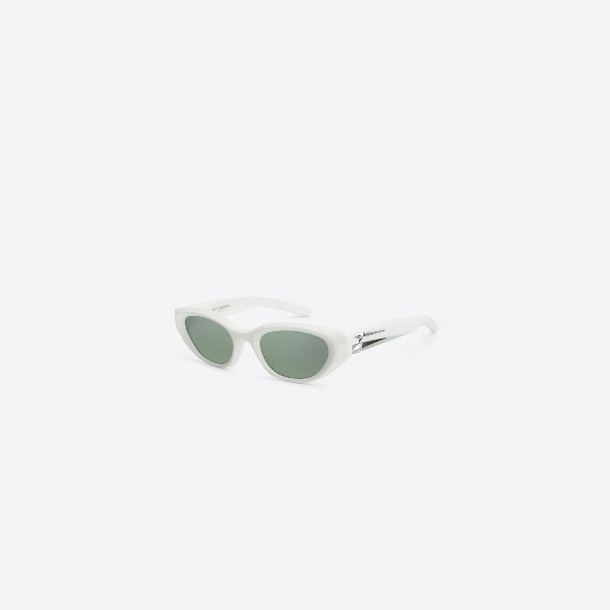 45-degree view of Gentle Monster Verse W2 White Acetate framed Cat-eye sunglasses.