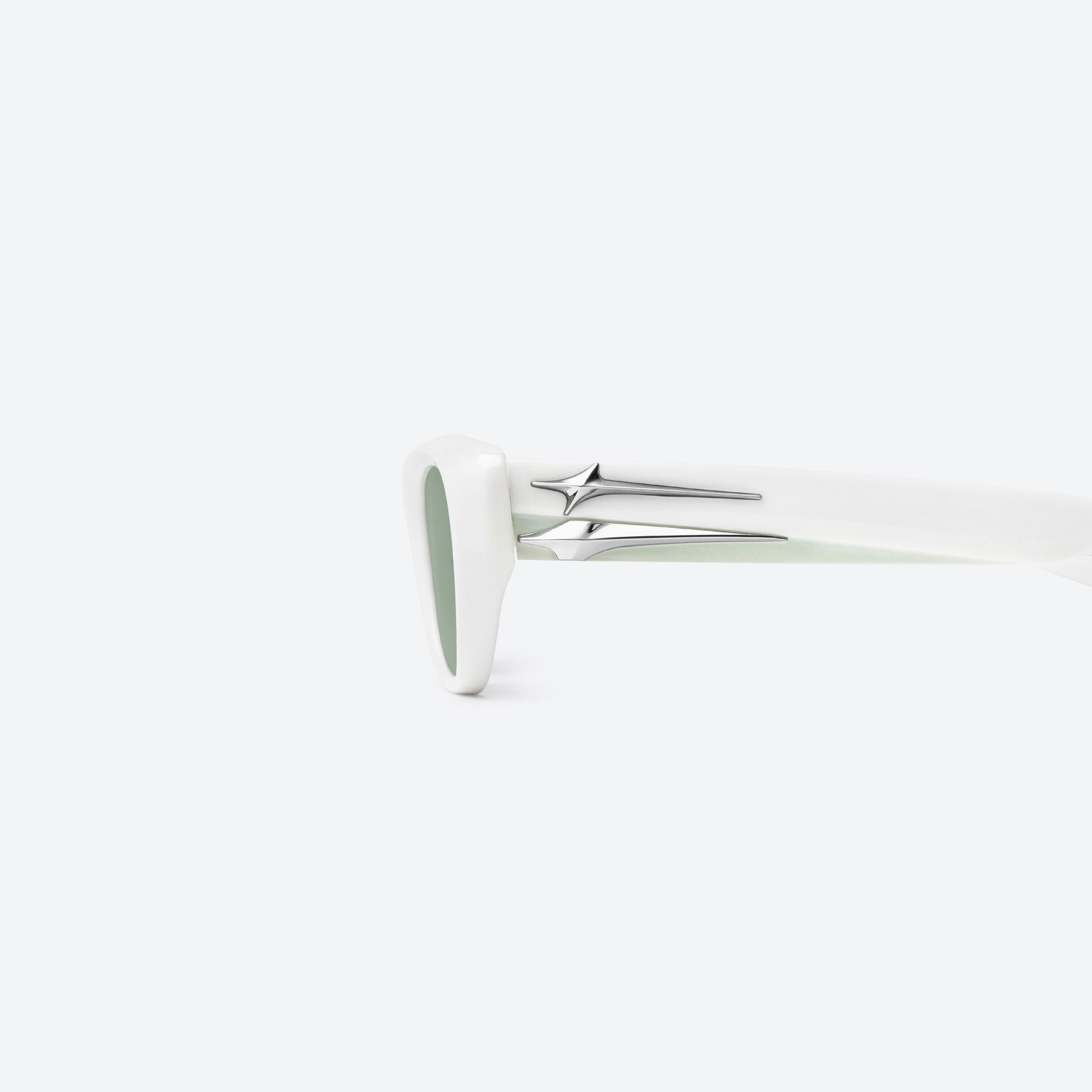 A detailed left view of Gentle Monster Verse W2 White Acetate framed Cat-eye sunglasses.
