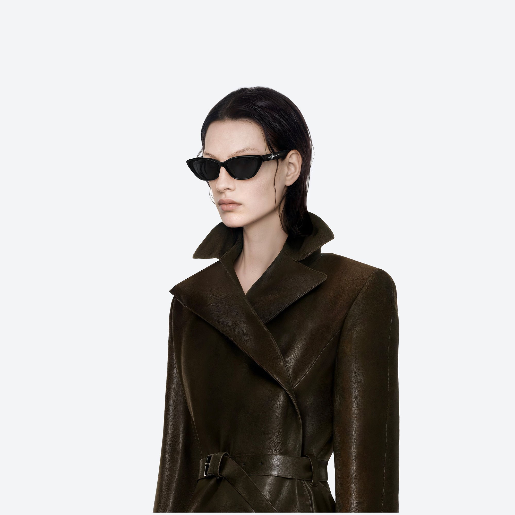 Model wearing the Mowa 01 Black Acetate framed Cat-eye sunglasses.