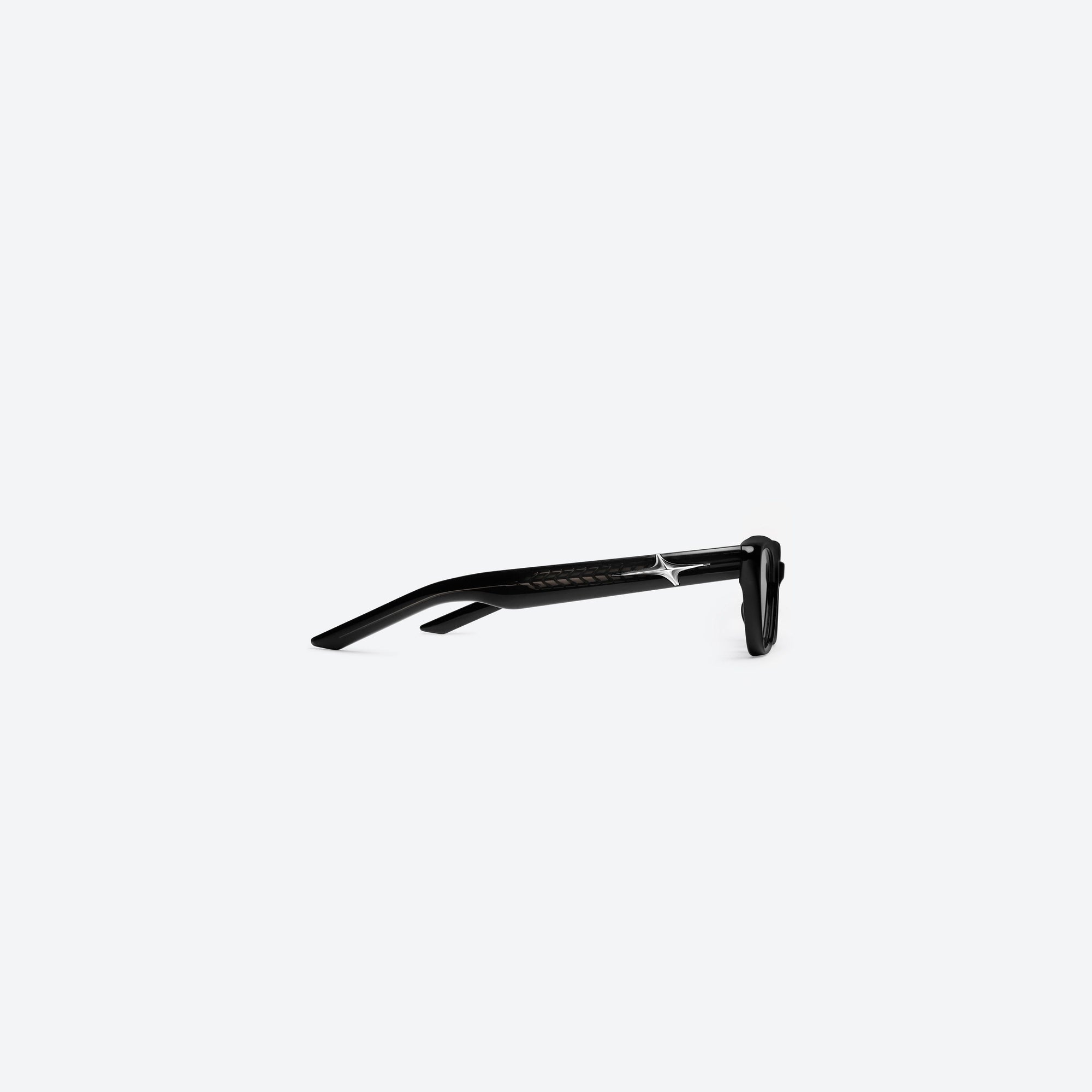 A detailed right view of Gentle Monster Mowa 01 Black Acetate framed Cat-eye sunglasses.