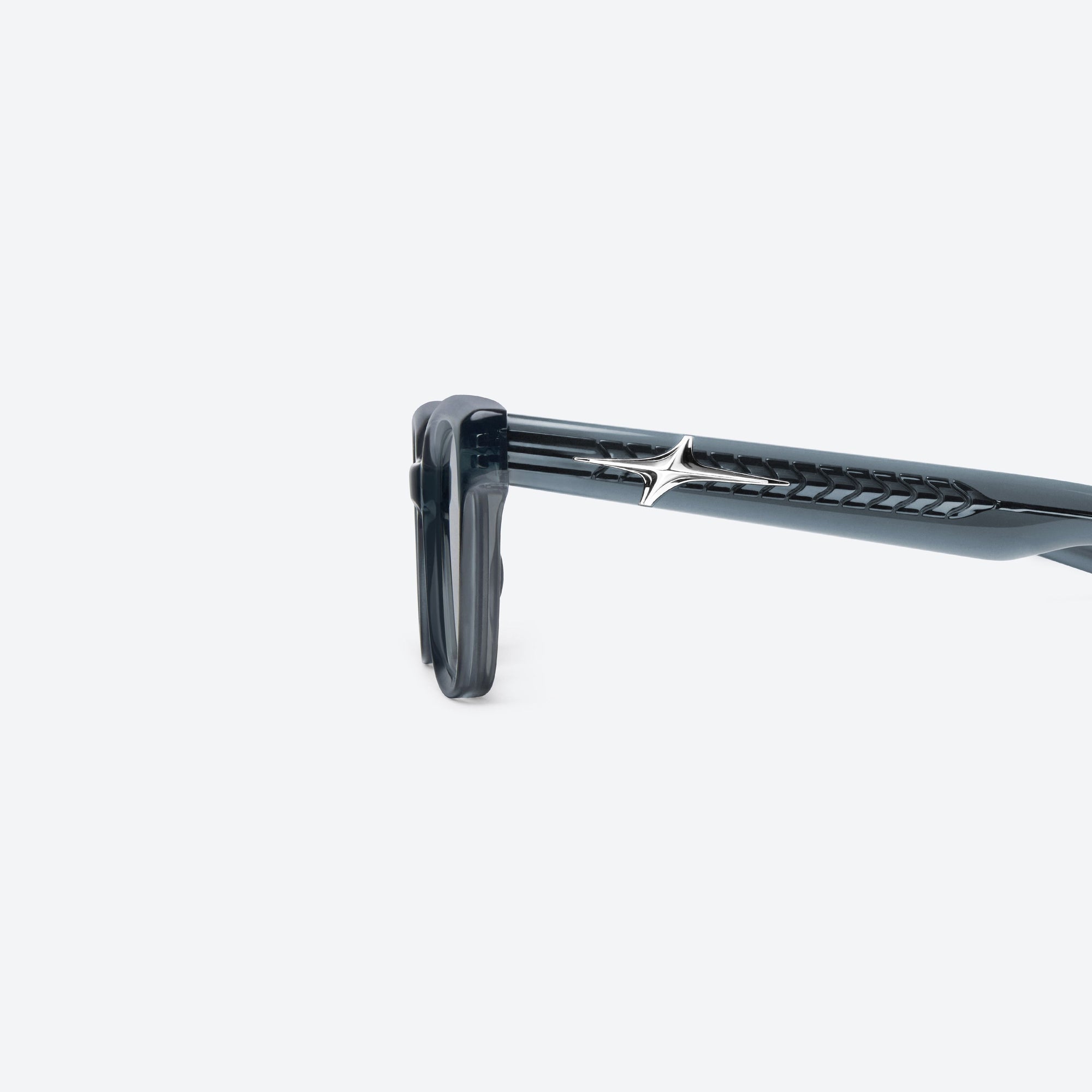 A detailed left view of Gentle Monster Hesse GC13 Gray Acetate framed Square sunglasses.