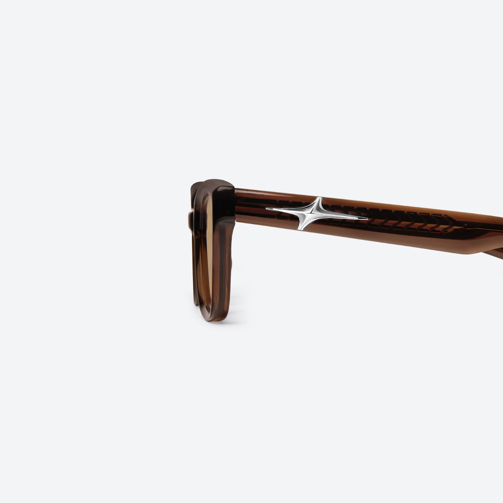A detailed left view of Gentle Monster Hesse BRC13 Brown Acetate framed Square sunglasses.