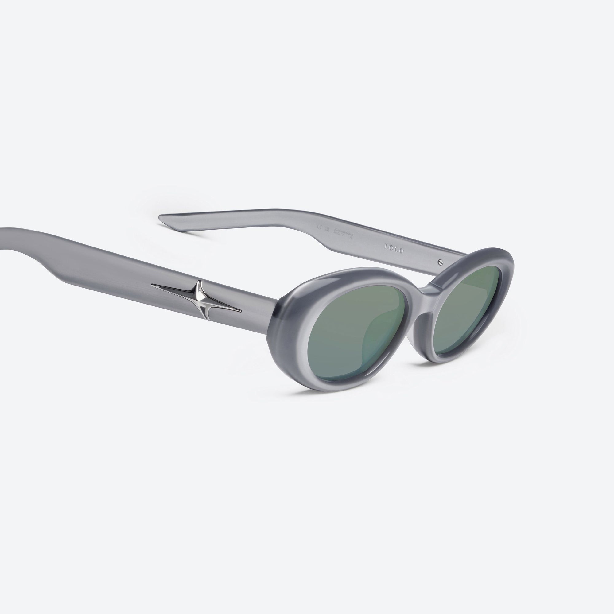 45-degree detailed view of Gentle Monster Loco G13 Gray Acetate framed Oval sunglasses.