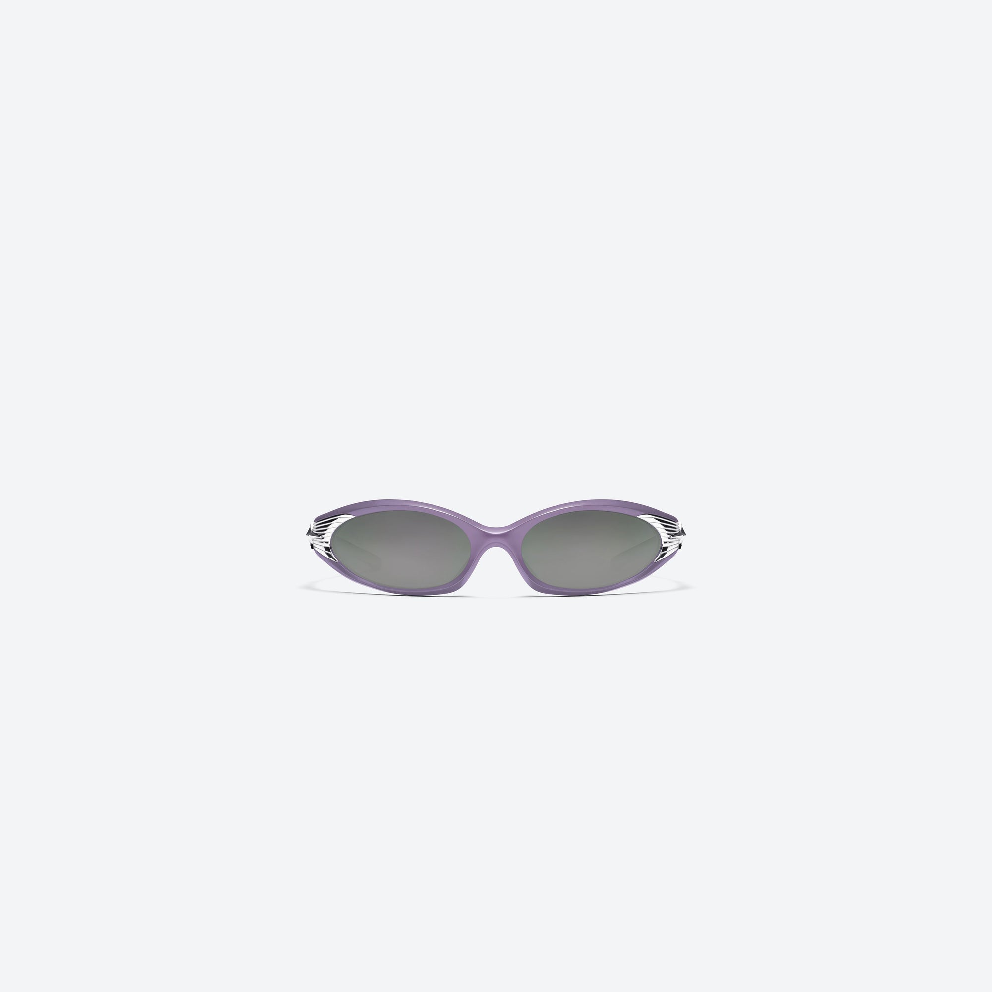 A front view of Gentle Monster M87 V6 Purple Nylon framed Wraparound sunglasses.