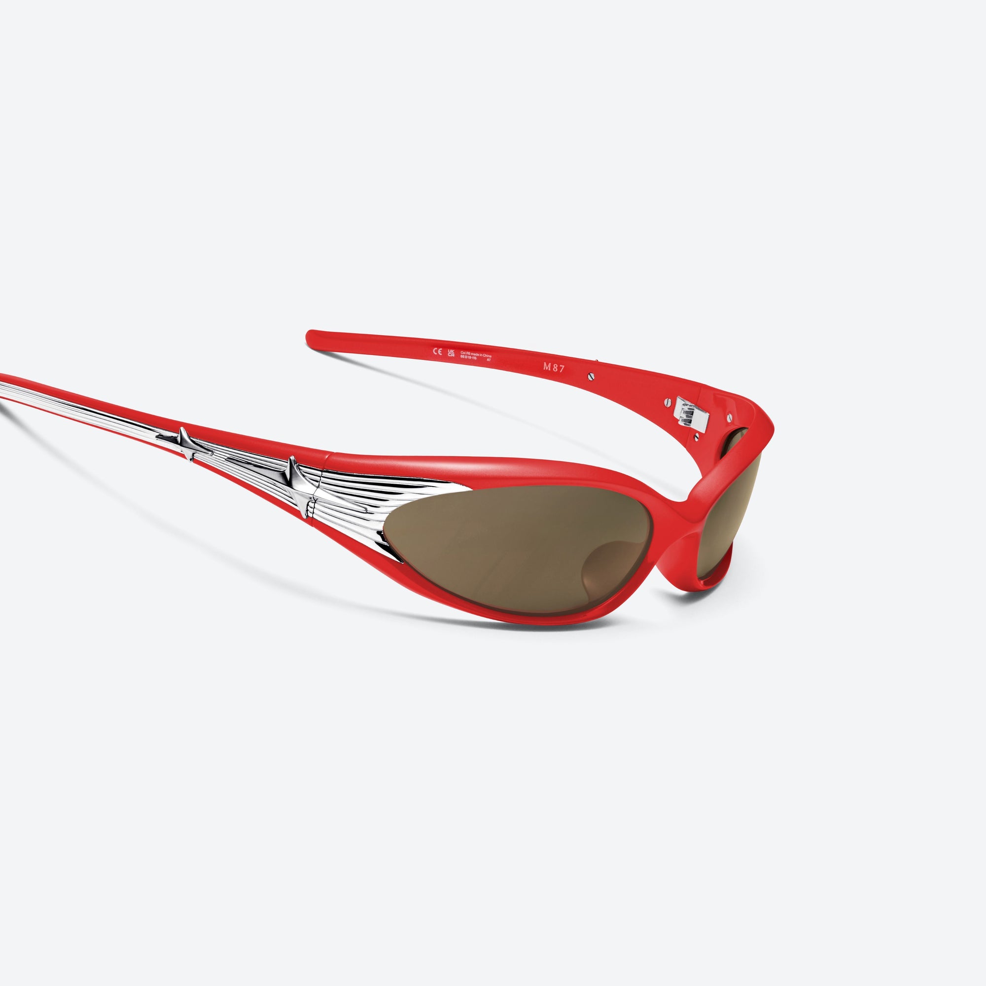 45-degree detailed view of Gentle Monster M87 R6 Red Nylon framed Wraparound sunglasses.