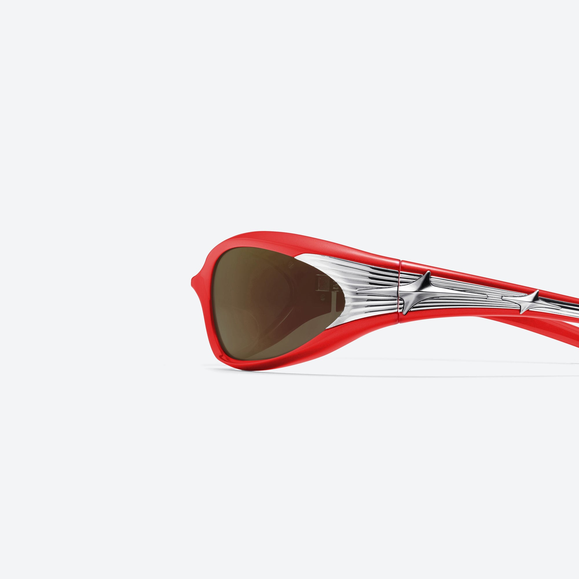A detailed left view of Gentle Monster M87 R6 Red Nylon framed Wraparound sunglasses.