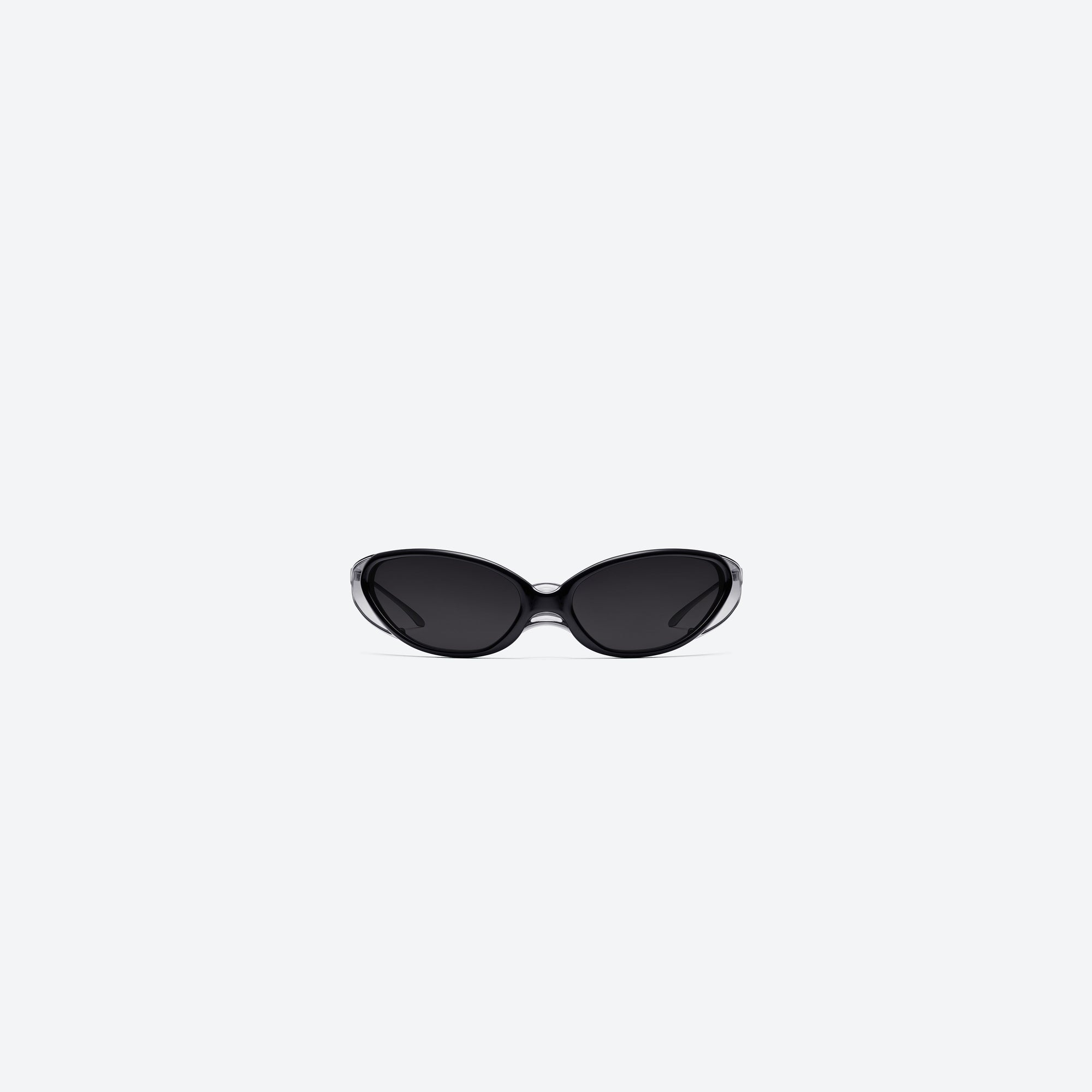 A front view of Gentle Monster Noiz Veil 01 Black Nylon framed Wraparound sunglasses.