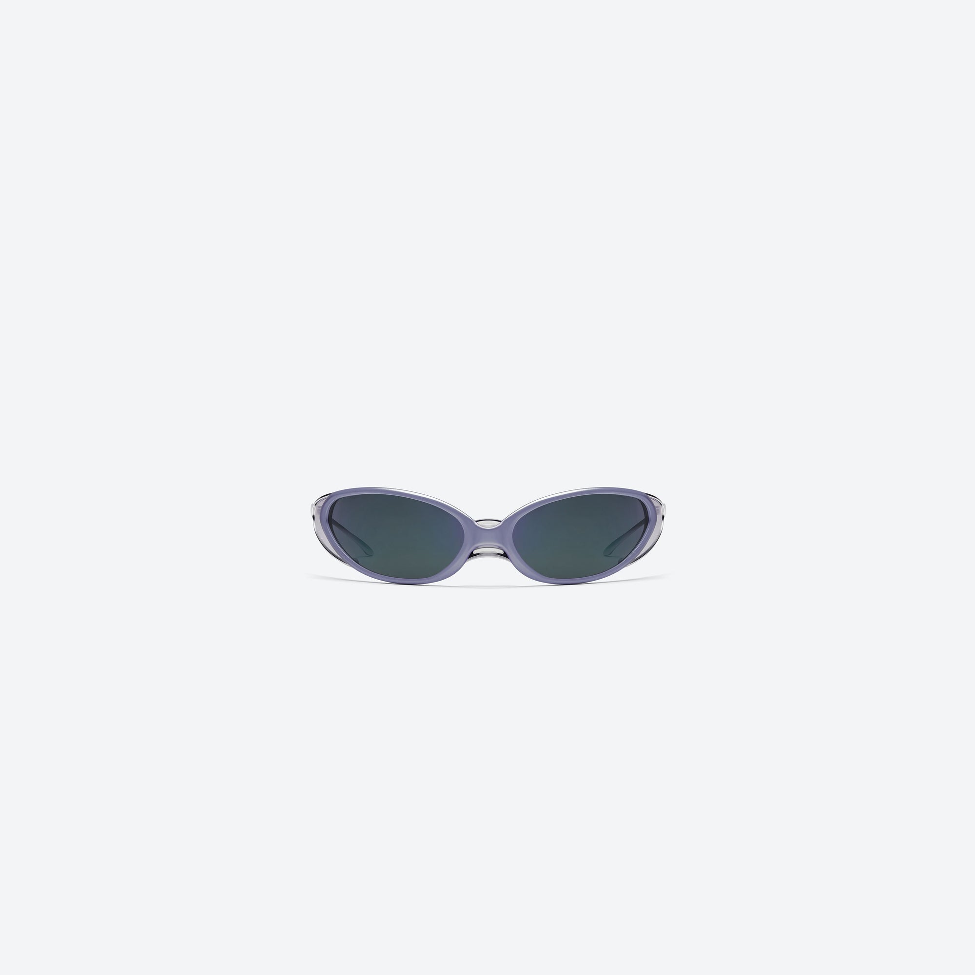 A front view of Gentle Monster Noiz Veil V5 Purple Nylon framed Wraparound sunglasses.