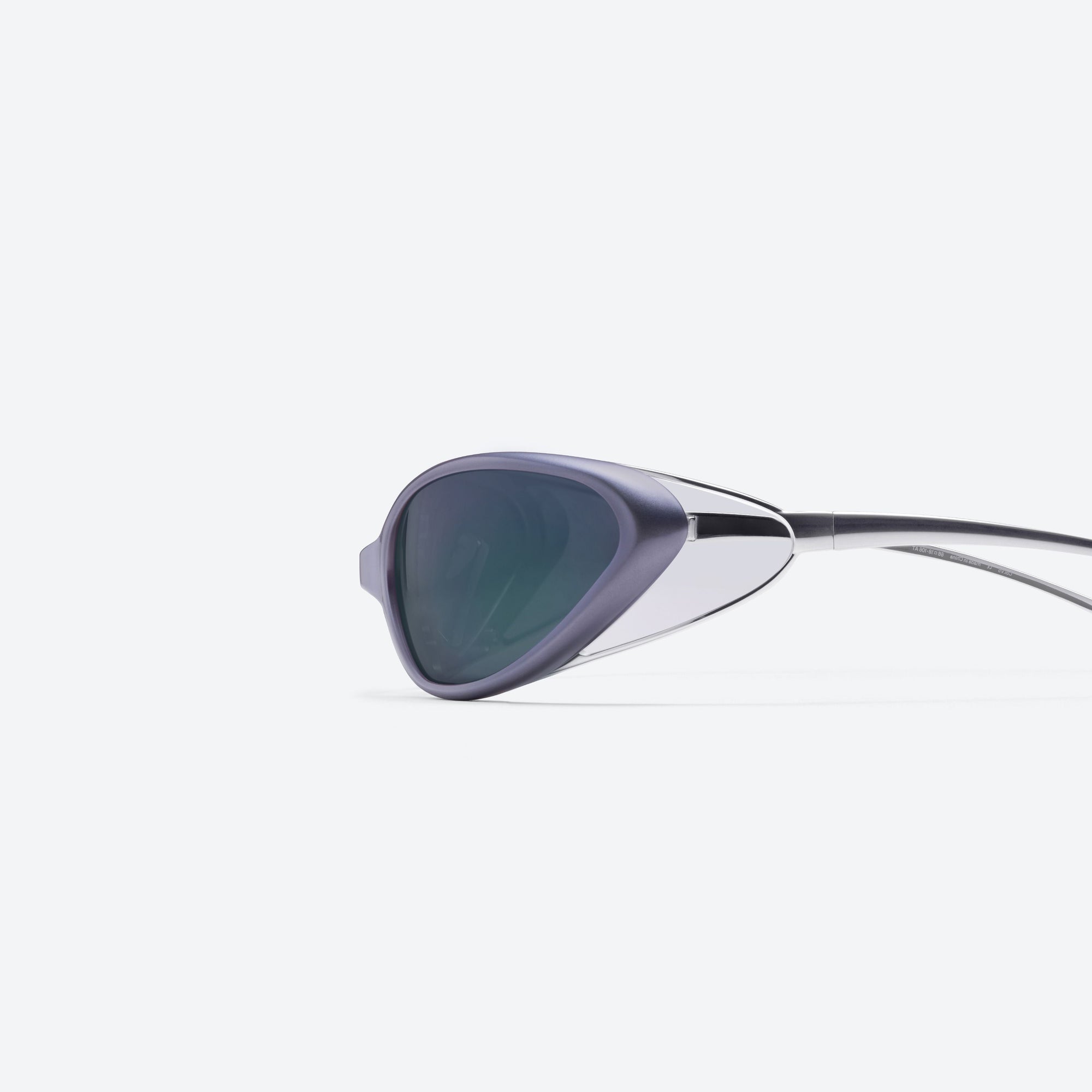 A detailed left view of Gentle Monster Noiz Veil V5 Purple Nylon framed Wraparound sunglasses.