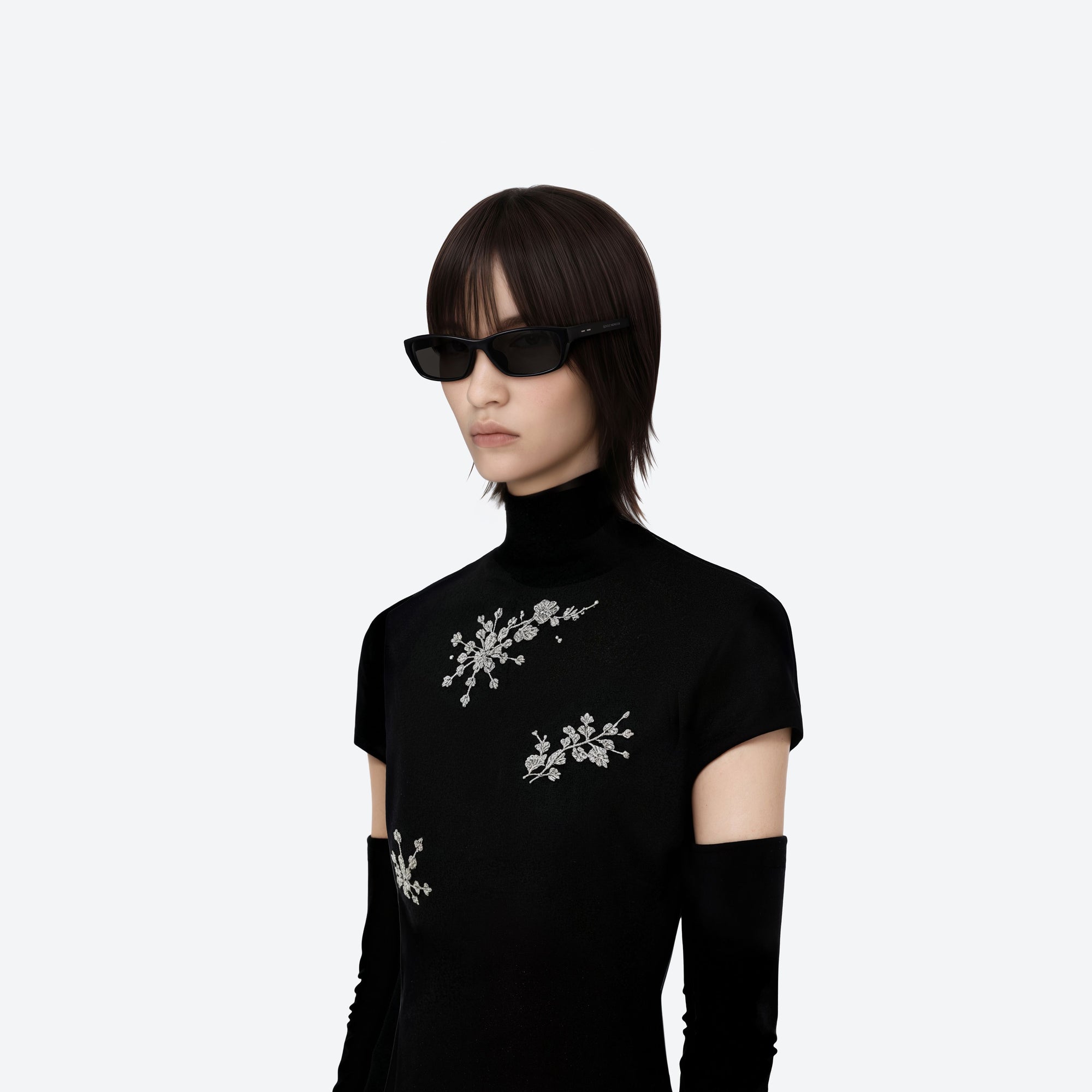 Model wearing the Vety 01 Black Acetate framed Square sunglasses.
