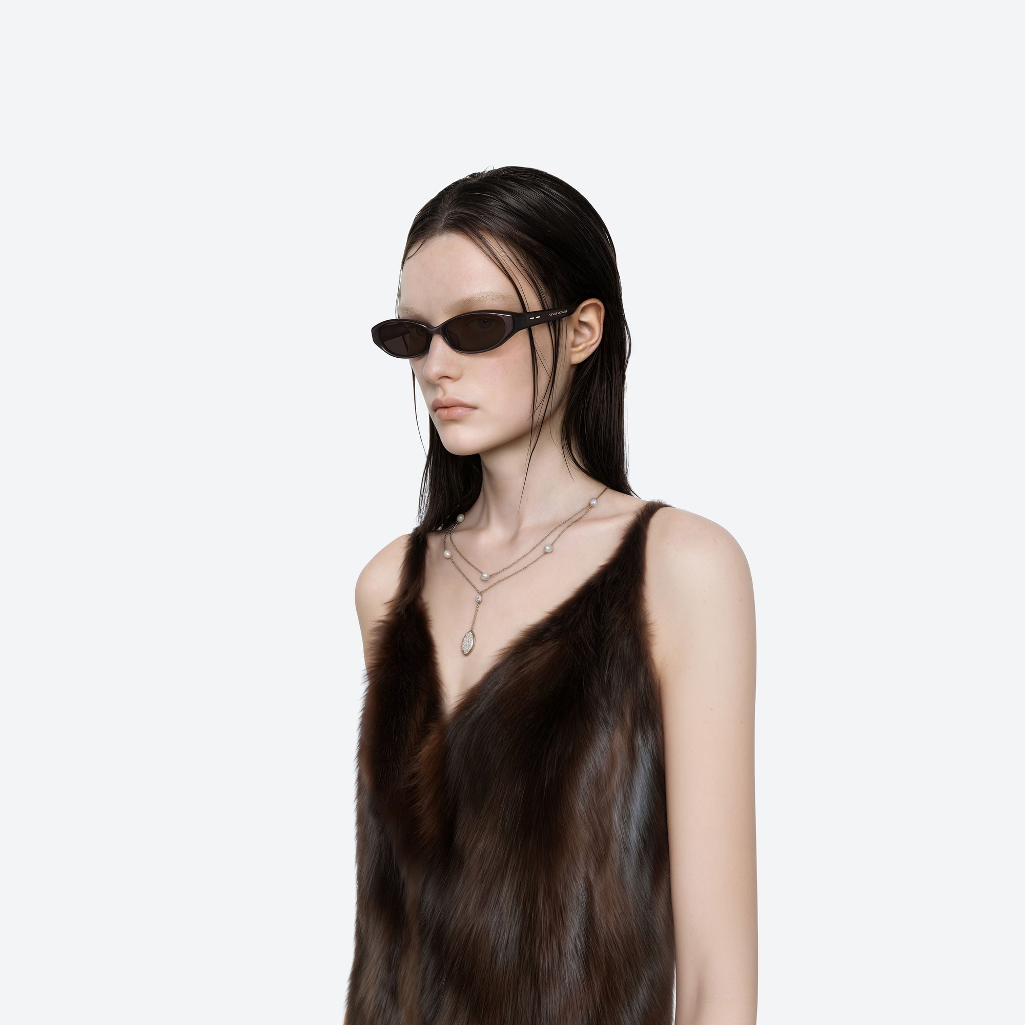 Model wearing the Monica R11 Red Acetate framed Cat-eye sunglasses.