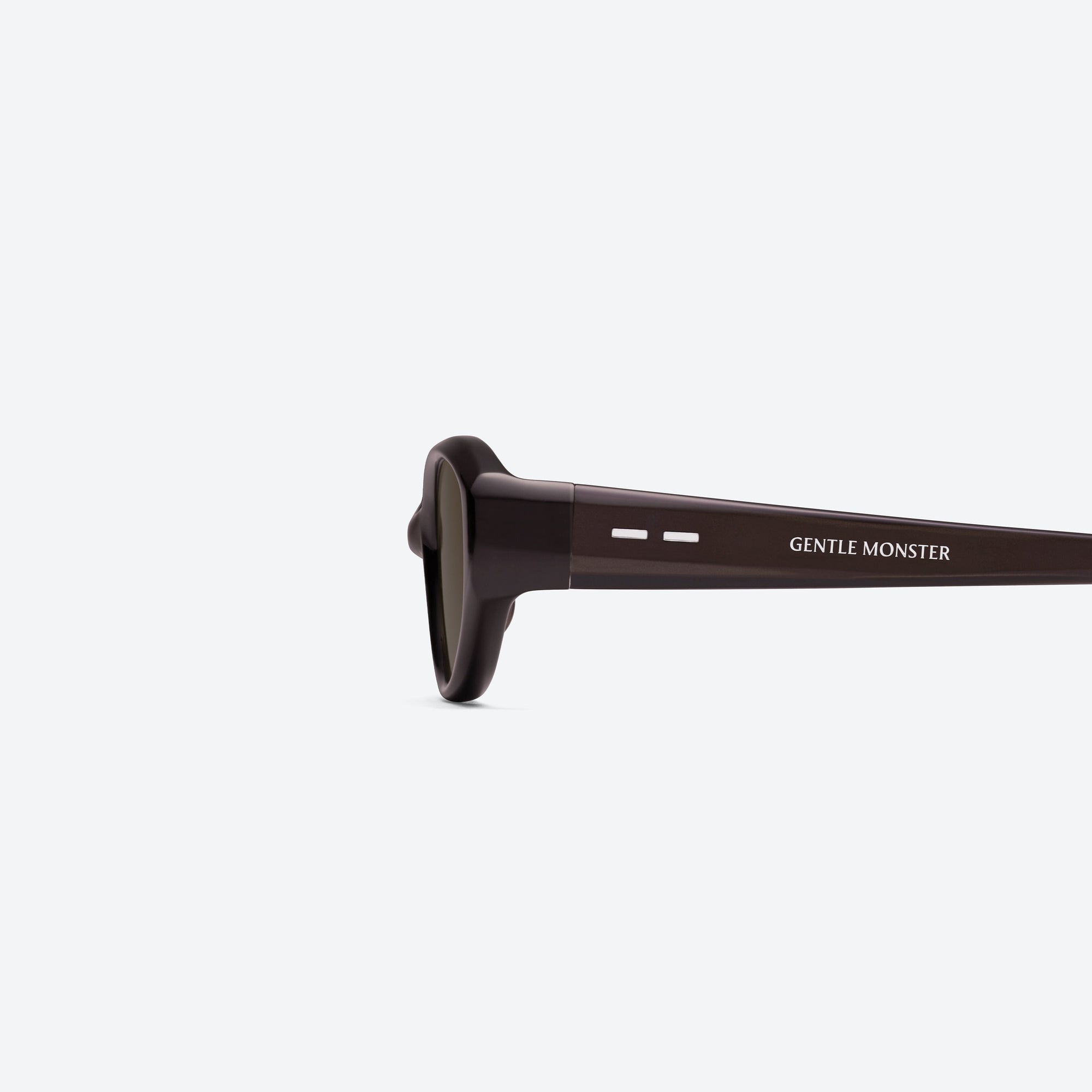 A detailed left view of Gentle Monster Monica R11 Red Acetate framed Cat-eye sunglasses.