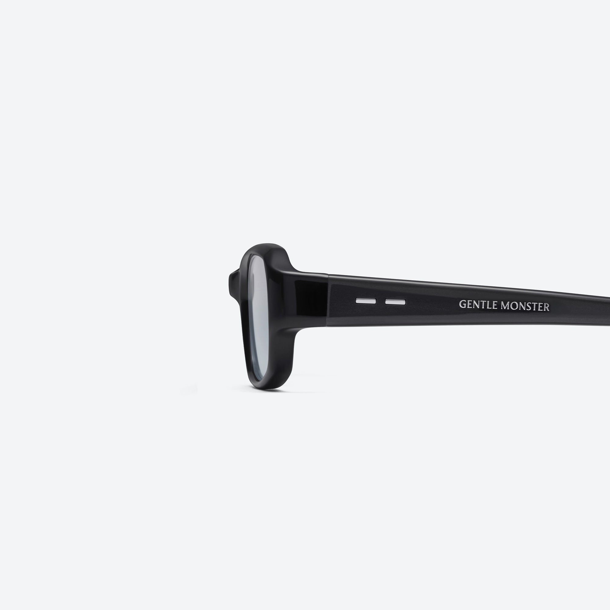 A detailed left view of Gentle Monster Halo G18 Gray Acetate framed Square sunglasses.