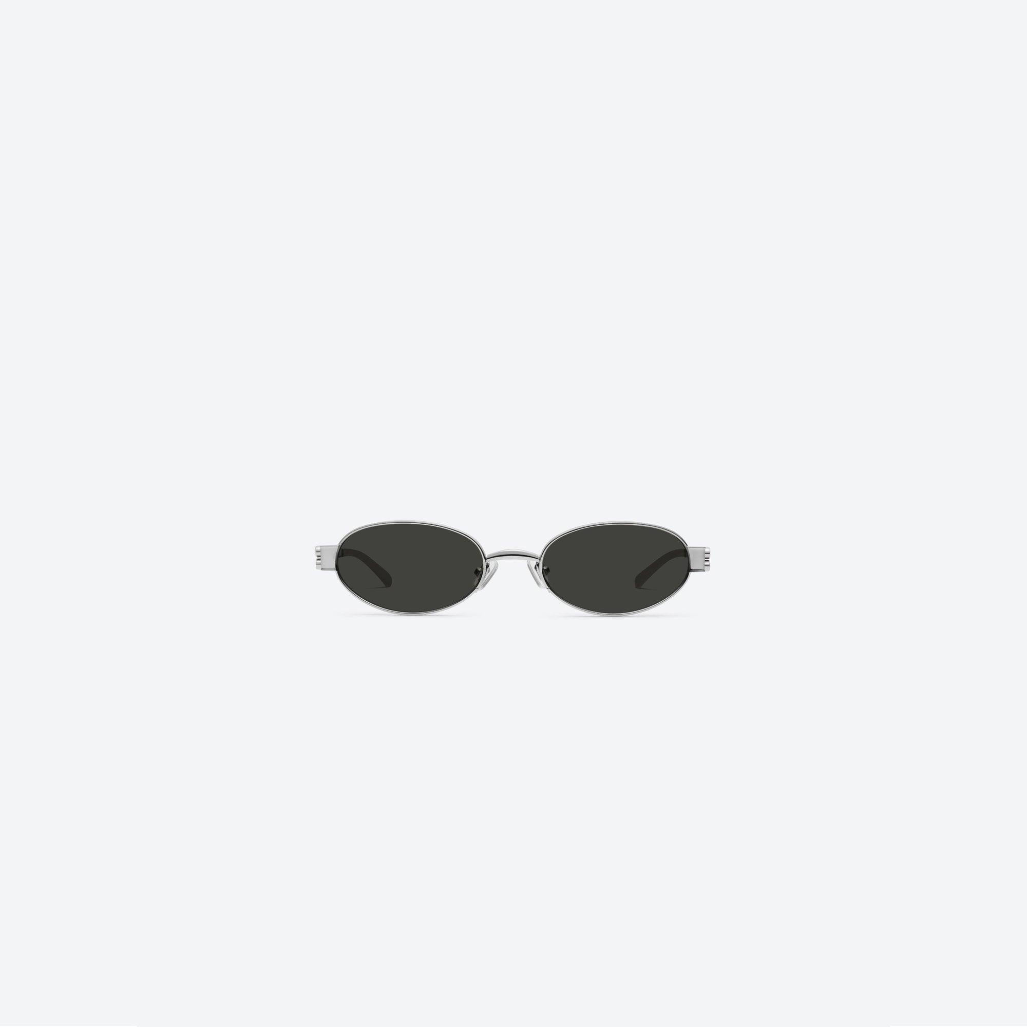 A front view of Gentle Monster Cali 02 Silver Metal framed Oval sunglasses.