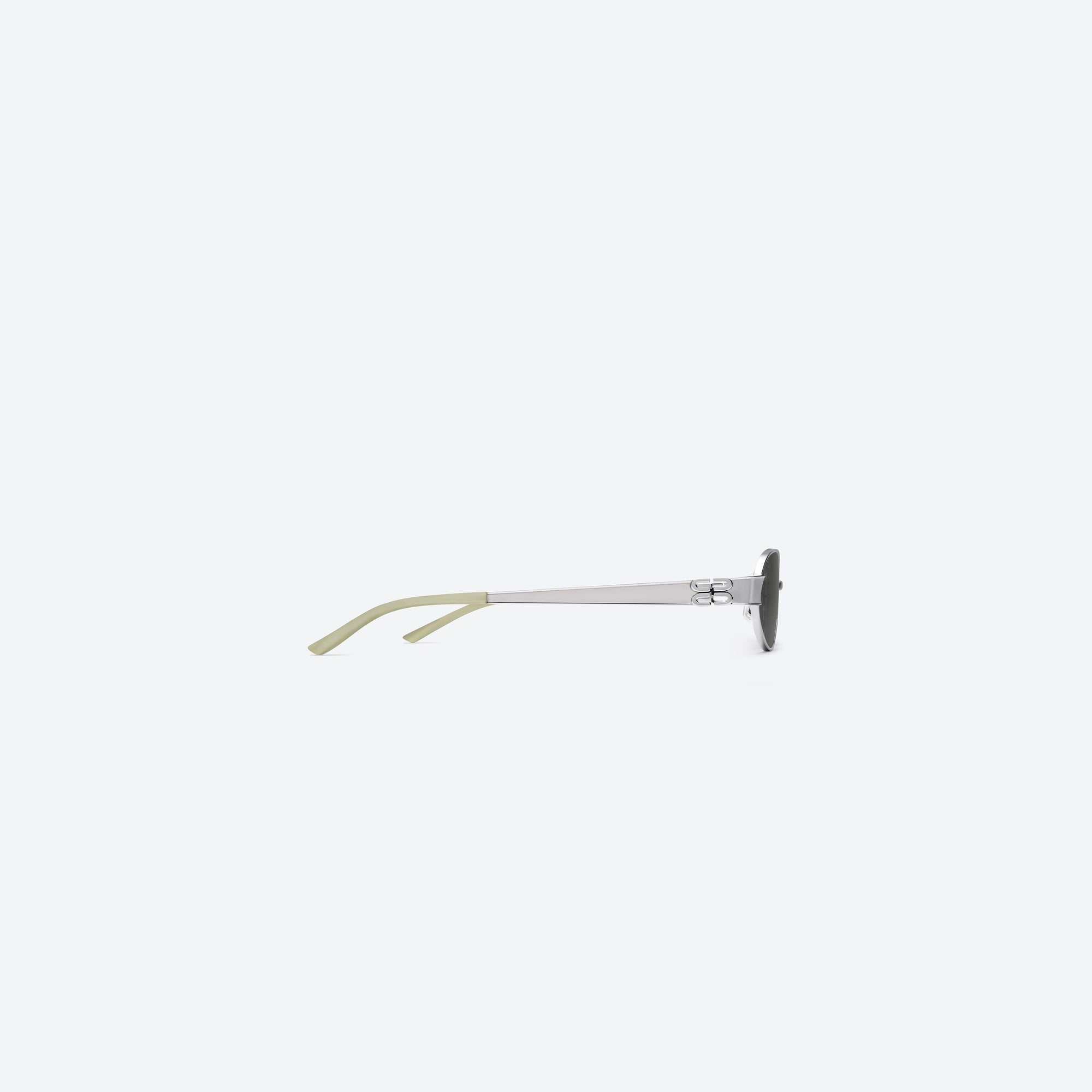 A detailed right view of Gentle Monster Cali 02 Silver Metal framed Oval sunglasses.