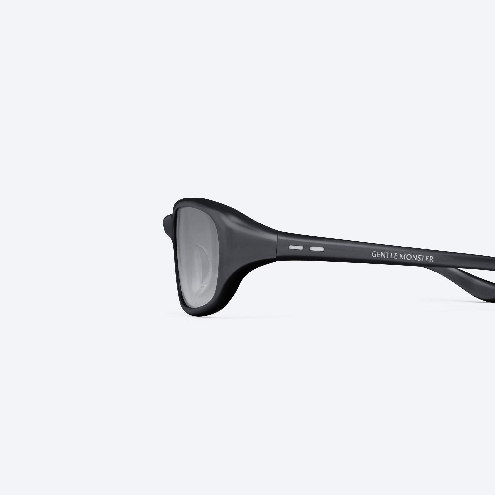 A detailed left view of Gentle Monster Hills G18 Gray Acetate framed Wraparound sunglasses.
