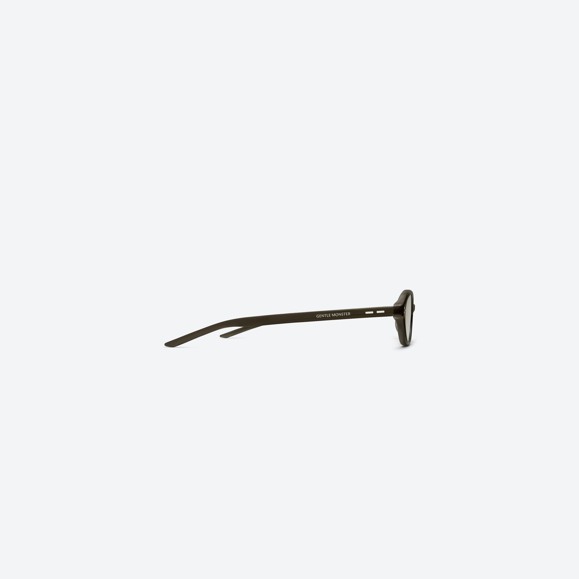 A detailed right view of Gentle Monster La Cha BR4 Brown Acetate framed Round sunglasses.