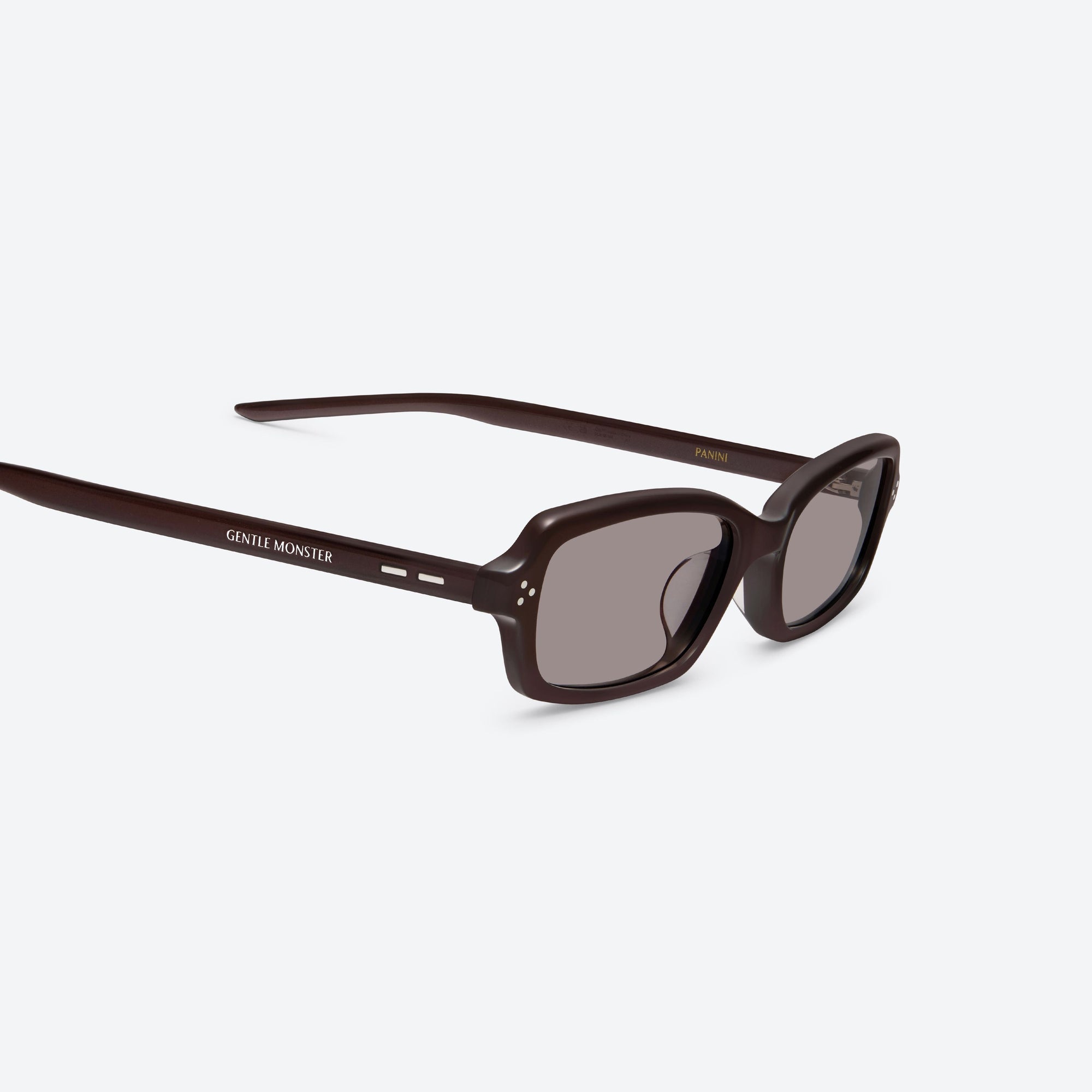 45-degree detailed view of Gentle Monster Panini R11 Red Acetate framed Square sunglasses.