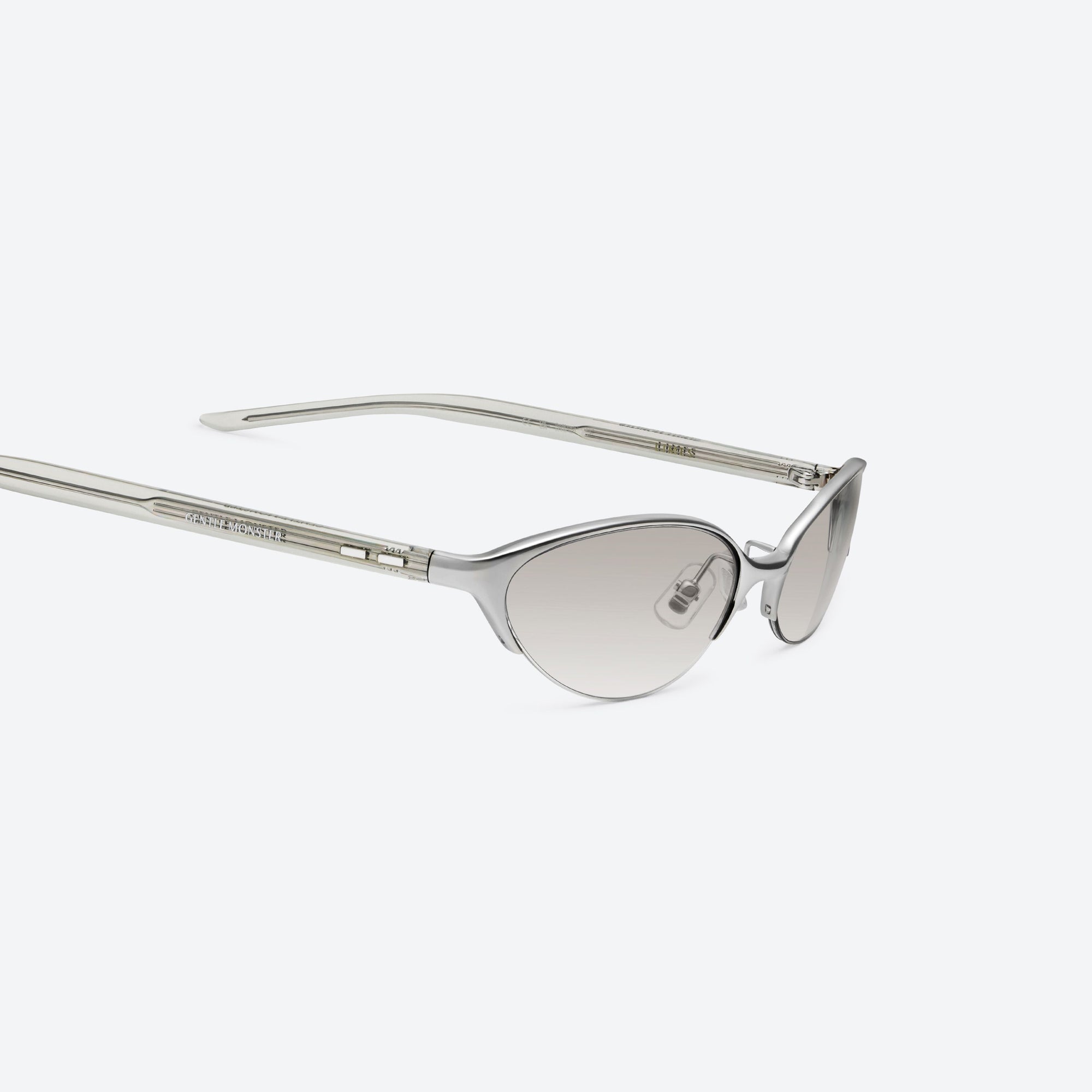 45-degree detailed view of Gentle Monster Limes 02(BR) Similar Silver Mixed framed Cat-eye sunglasses.