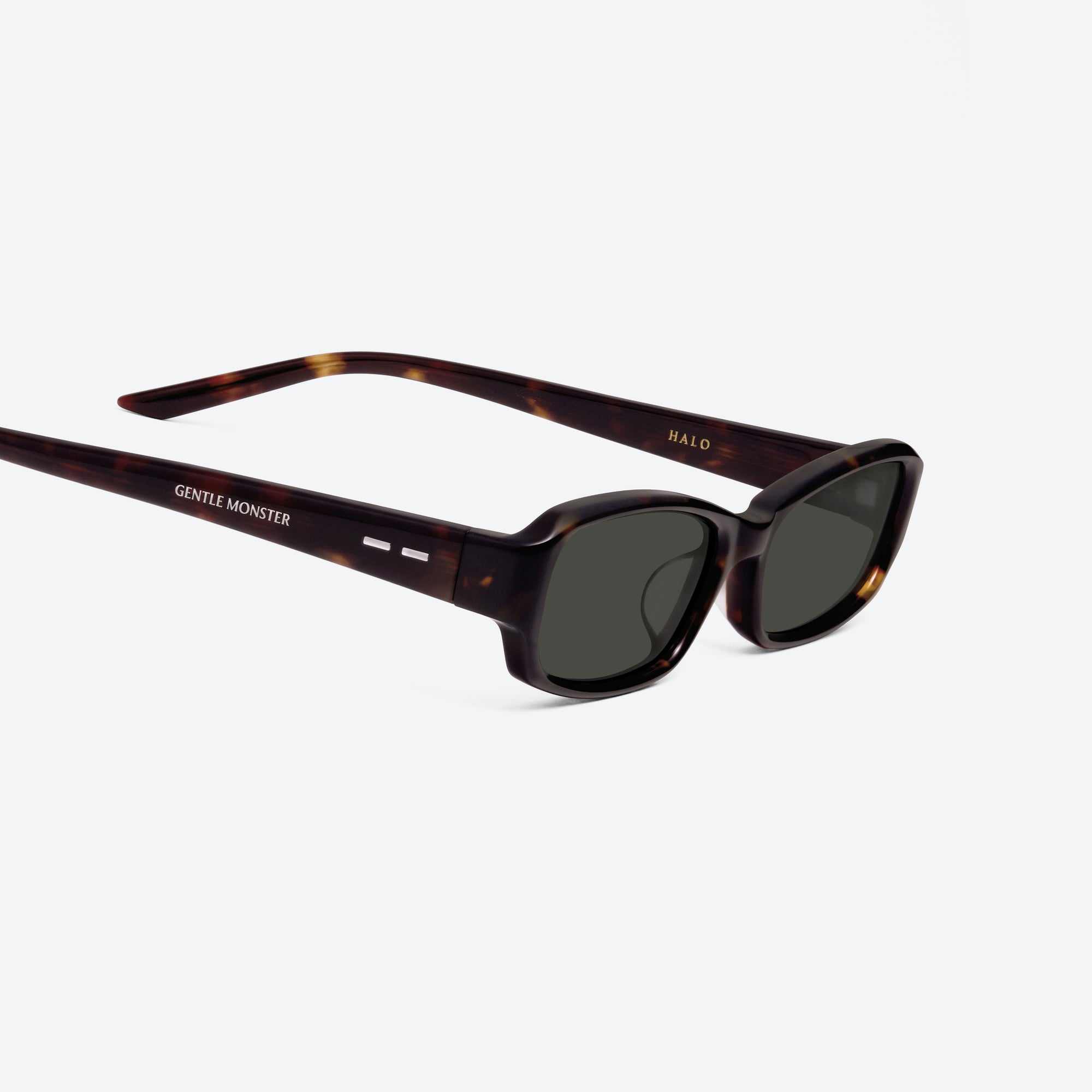 45-degree detailed view of Gentle Monster Halo T1 Tortoise Acetate framed Square sunglasses.