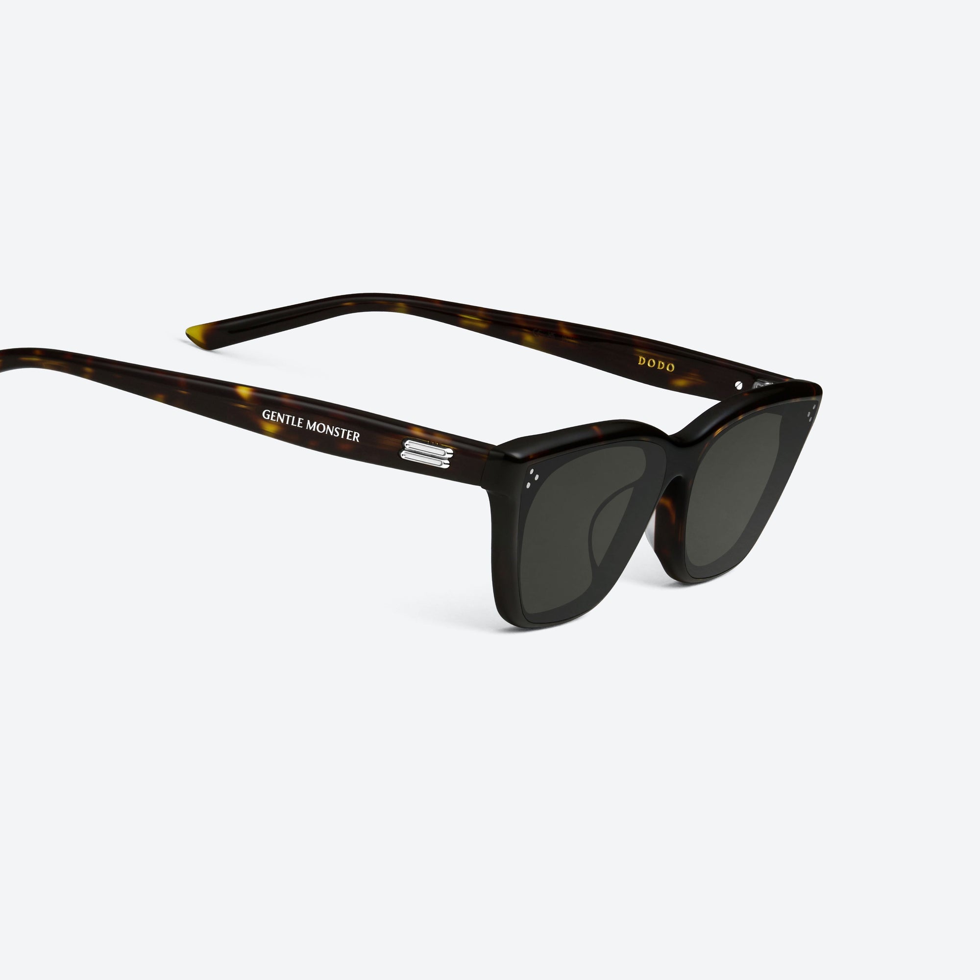 45-degree detailed view of Gentle Monster Dodo T9 Tortoise Acetate framed Cat-eye sunglasses.
