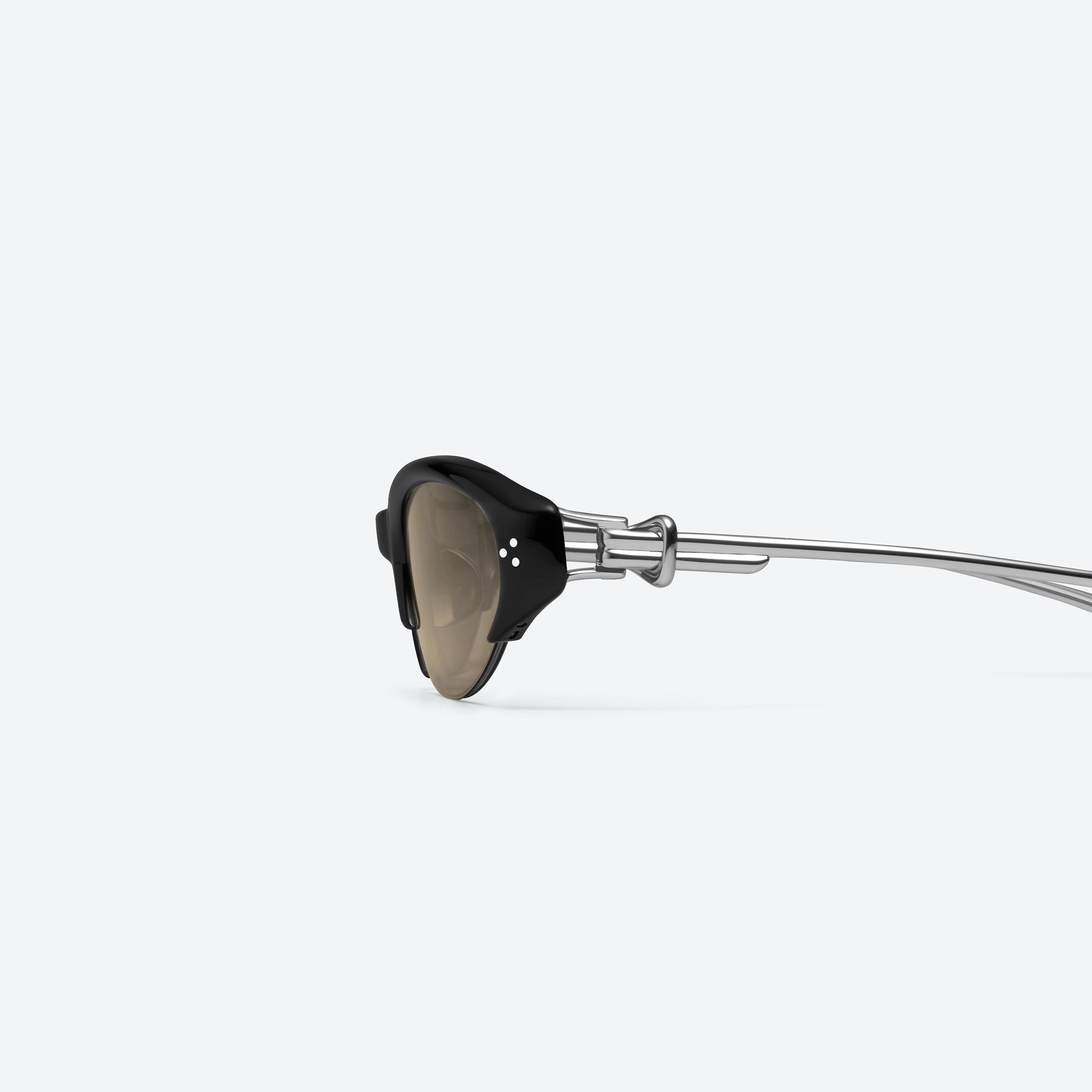 A detailed left view of Gentle Monster Tweed 01 Black Mixed framed Cat-eye sunglasses.