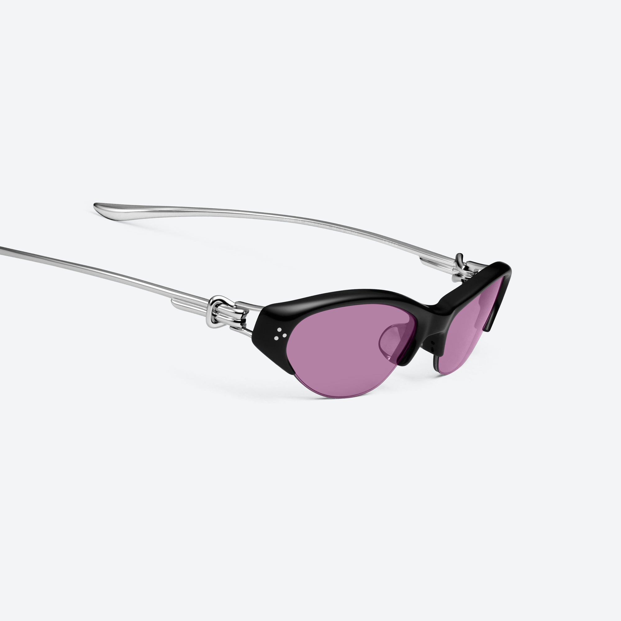 45-degree detailed view of Gentle Monster Tweed 01(V) Black Mixed framed Cat-eye sunglasses.