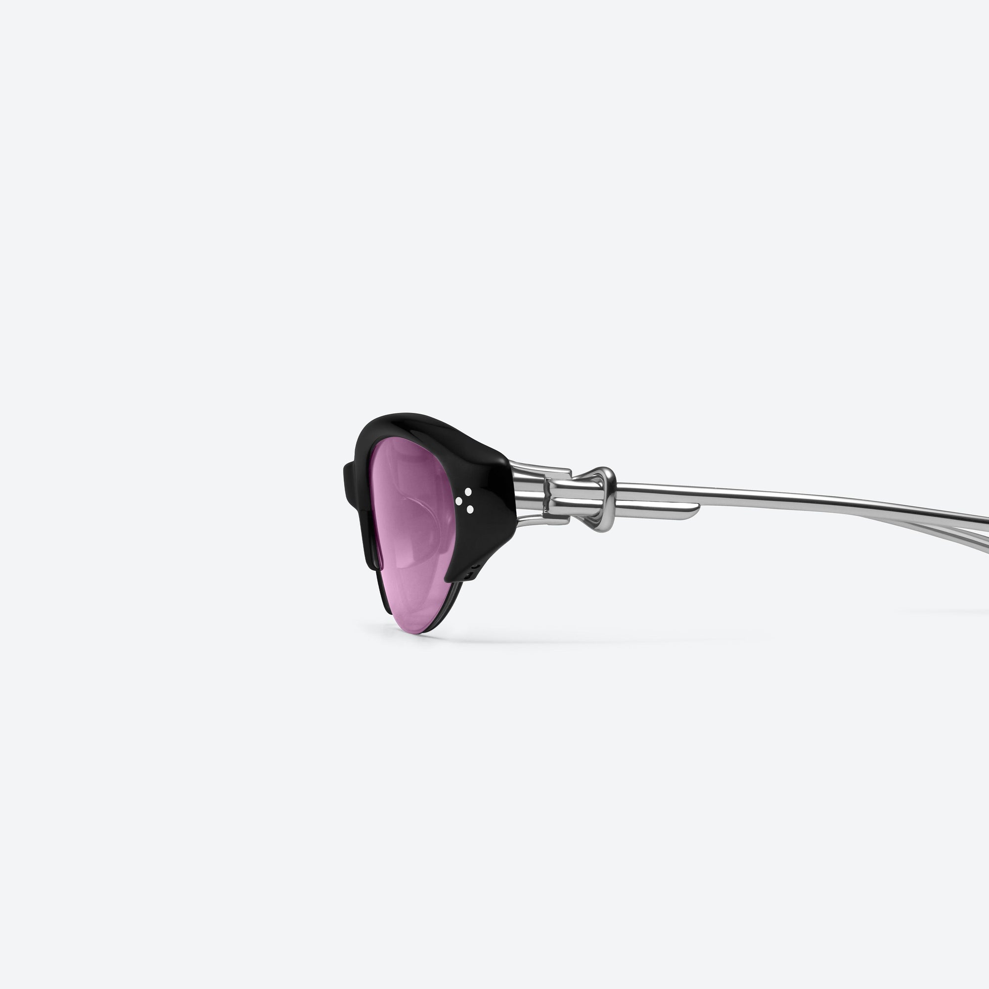 A detailed left view of Gentle Monster Tweed 01(V) Black Mixed framed Cat-eye sunglasses.