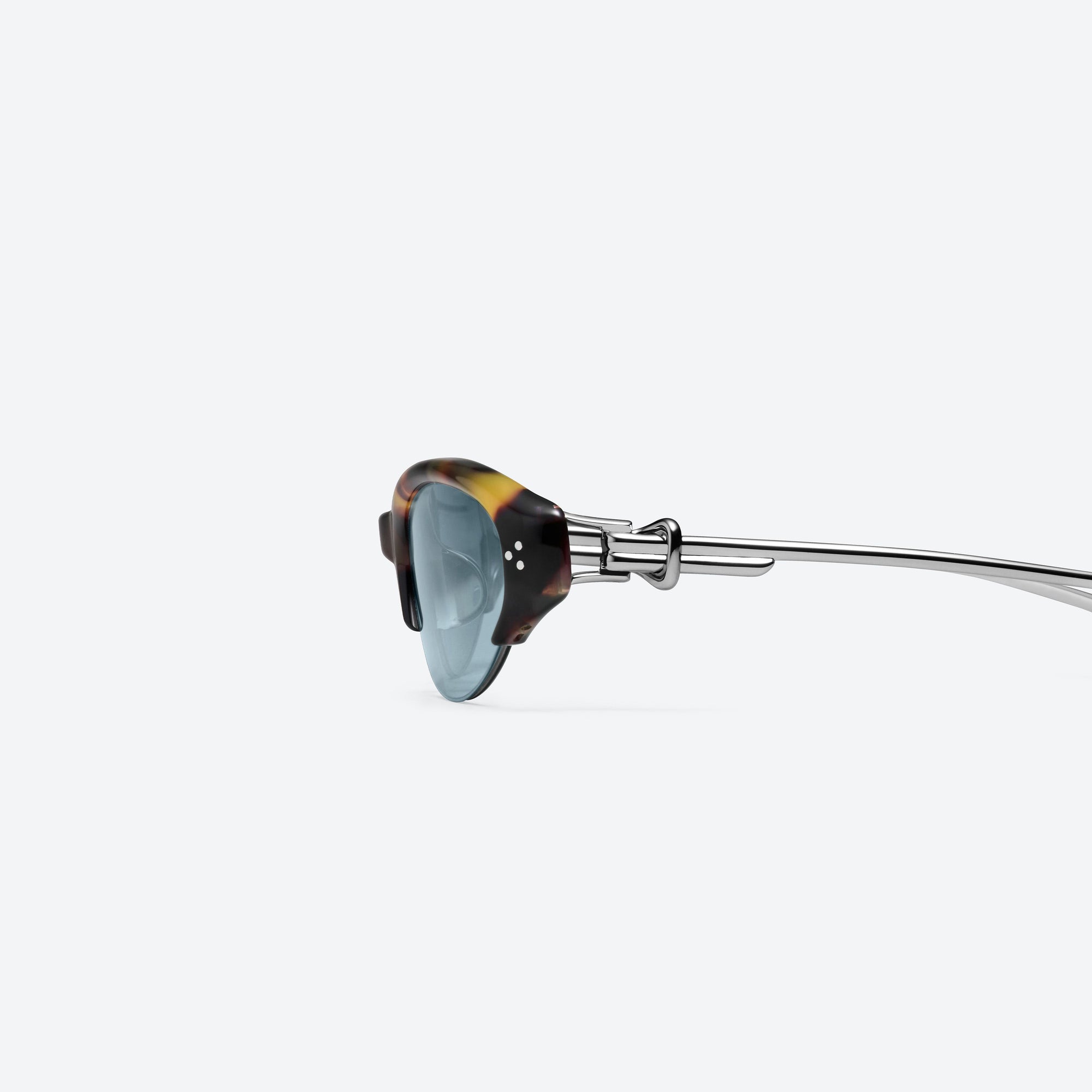 A detailed left view of Gentle Monster Tweed T10 Tortoise Mixed framed Cat-eye sunglasses.