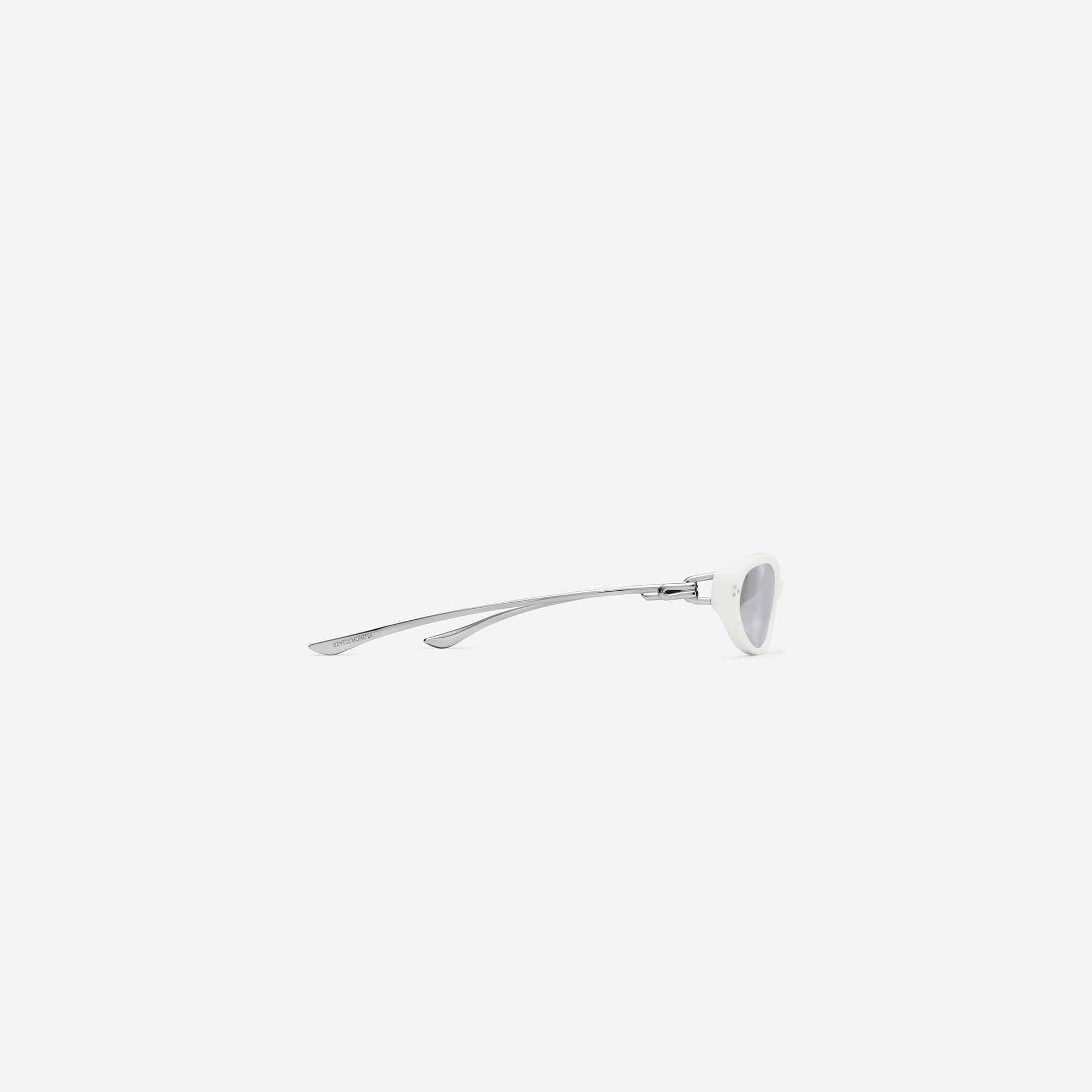 A detailed right view of Gentle Monster Crepe W2 White Mixed framed Cat-eye sunglasses.