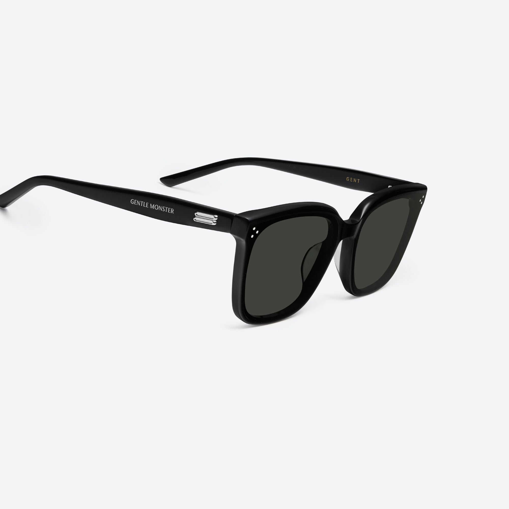 45-degree detailed view of Gentle Monster Gent 01 Black Acetate framed Square sunglasses.