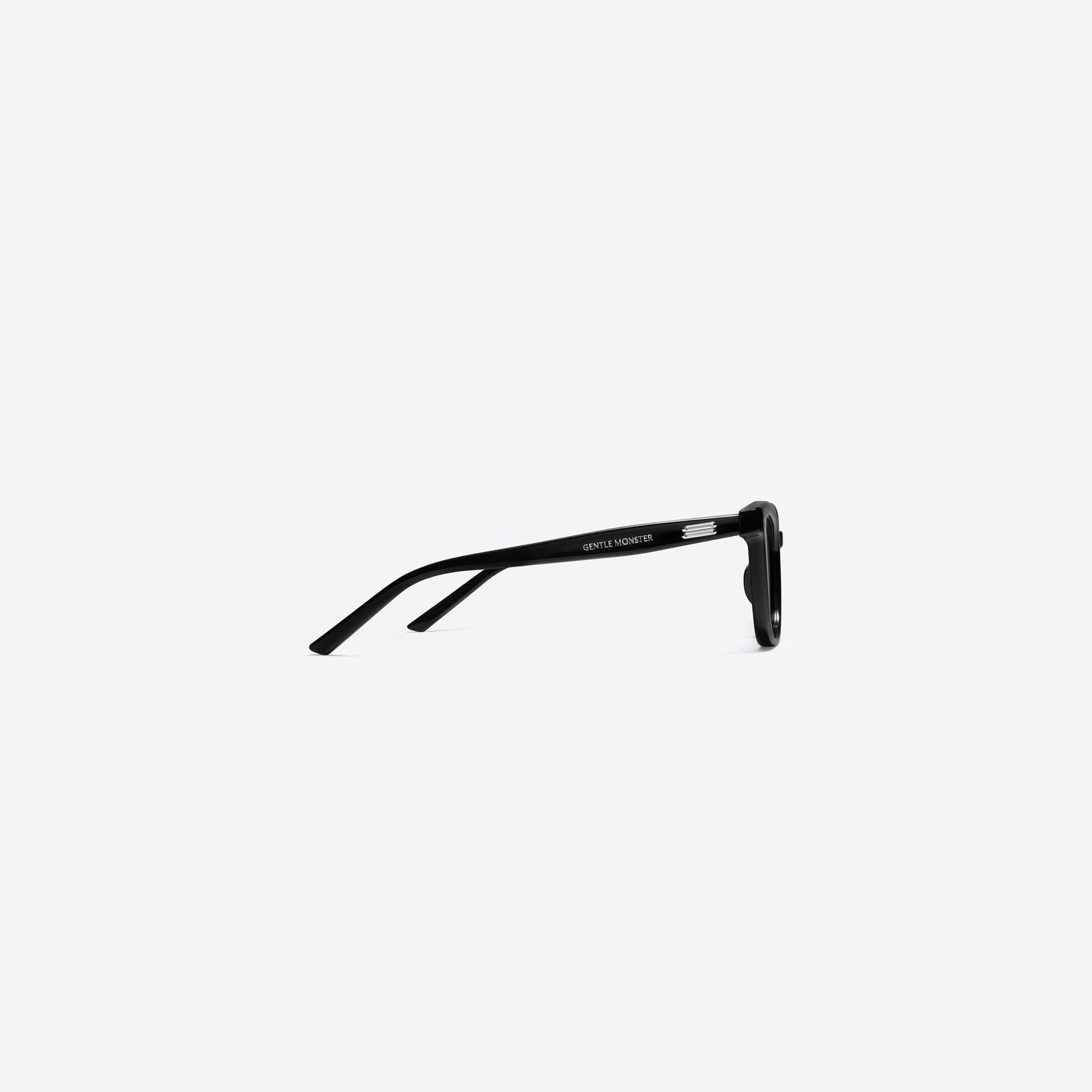 A detailed right view of Gentle Monster Daze 01 Black Acetate framed Square sunglasses.
