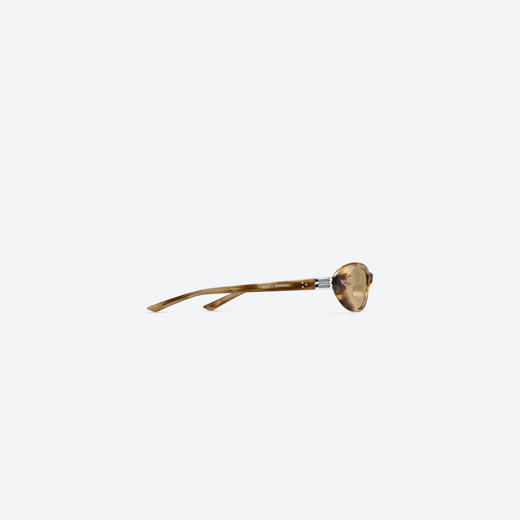 A detailed right view of Gentle Monster Cinnamon T8 Tortoise Acetate framed Oval sunglasses.