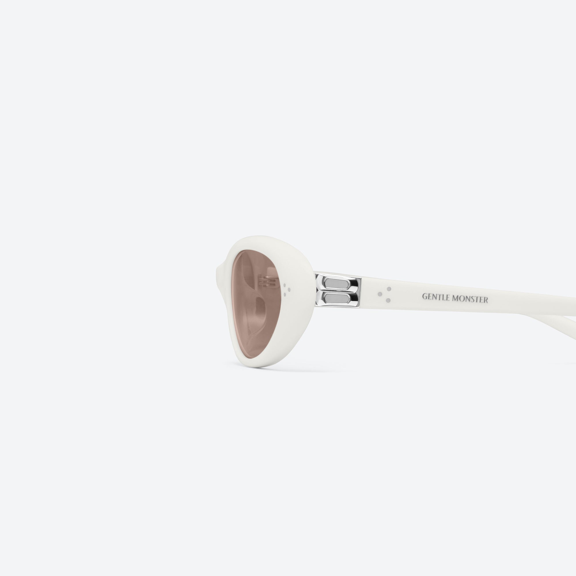 A detailed left view of Gentle Monster Cinnamon W2 White Acetate framed Oval sunglasses.