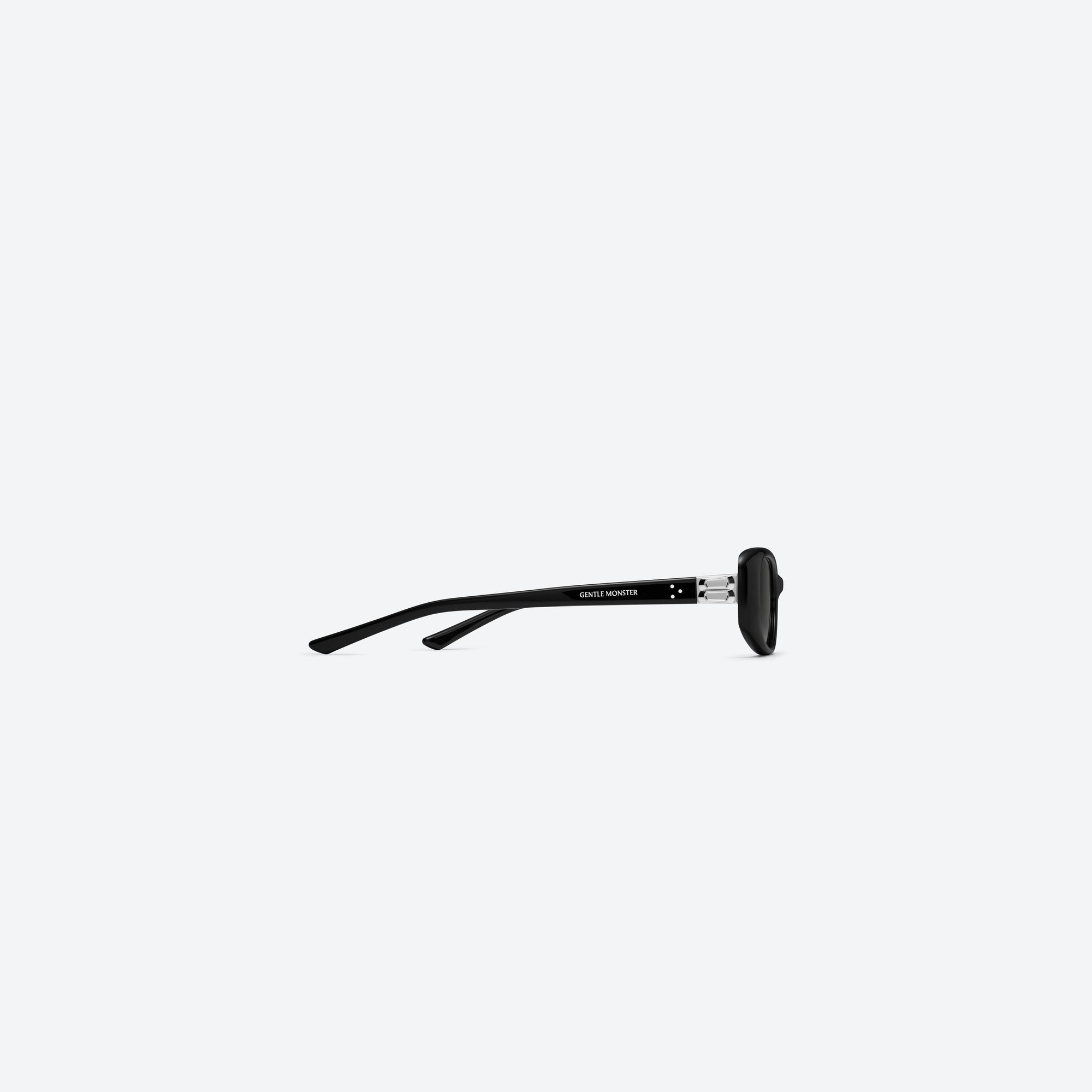 A detailed right view of Gentle Monster Dust Musk 01 Black Acetate framed Square sunglasses.