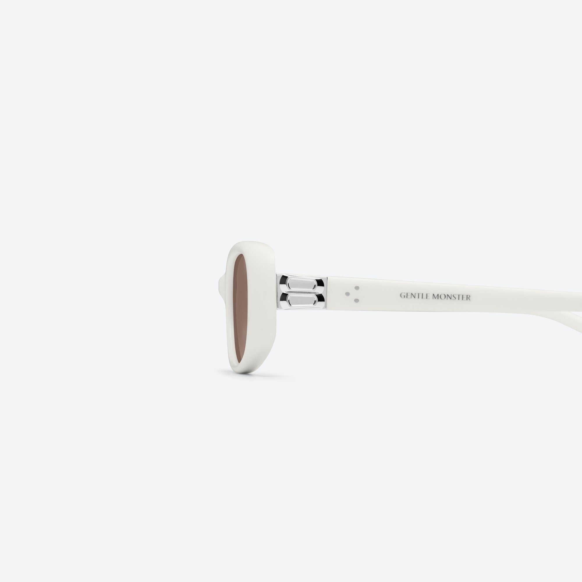 A detailed left view of Gentle Monster Dust Musk W2 White Acetate framed Square sunglasses.