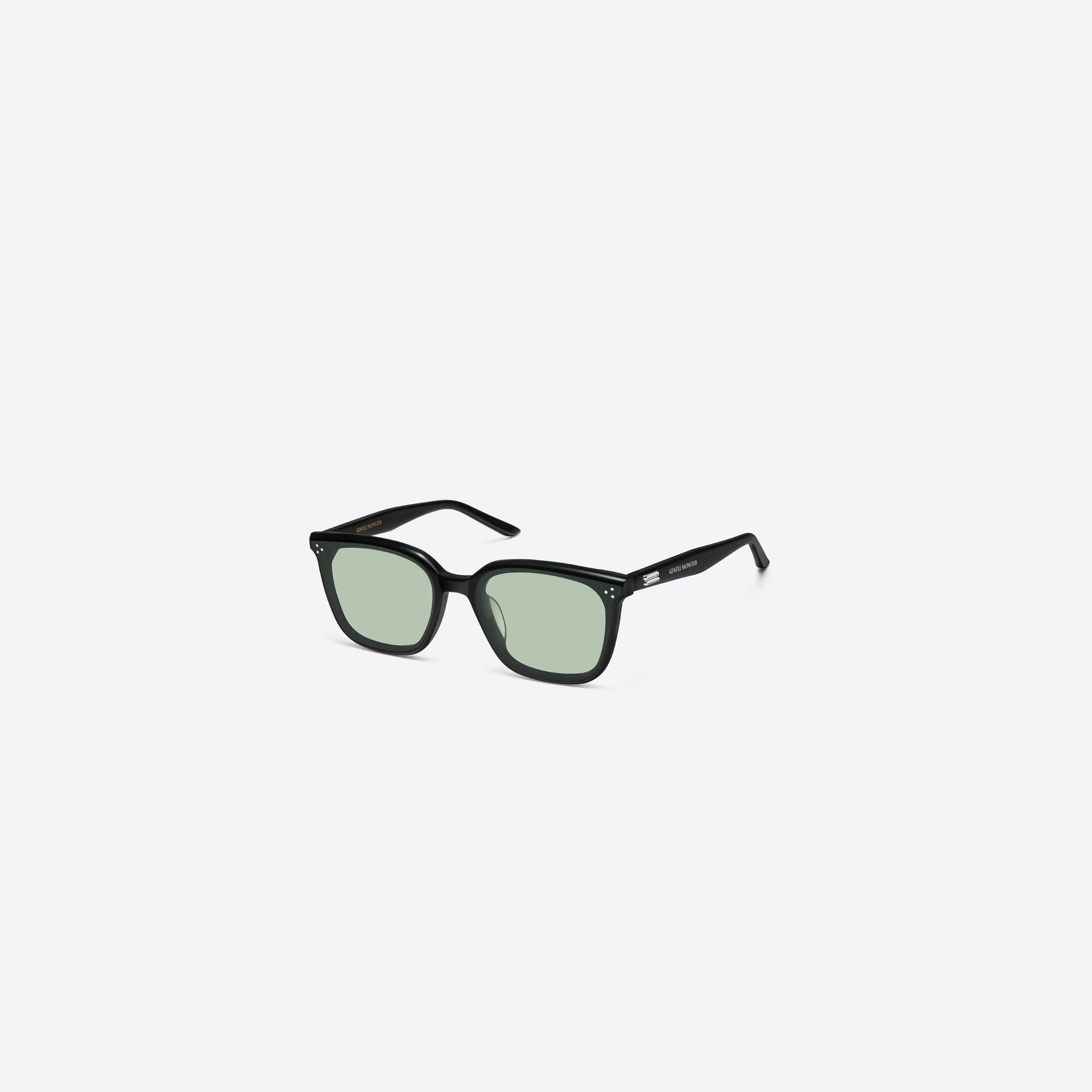 45-degree view of Gentle Monster Lo Lou 01(GR) Black Acetate framed Square sunglasses.