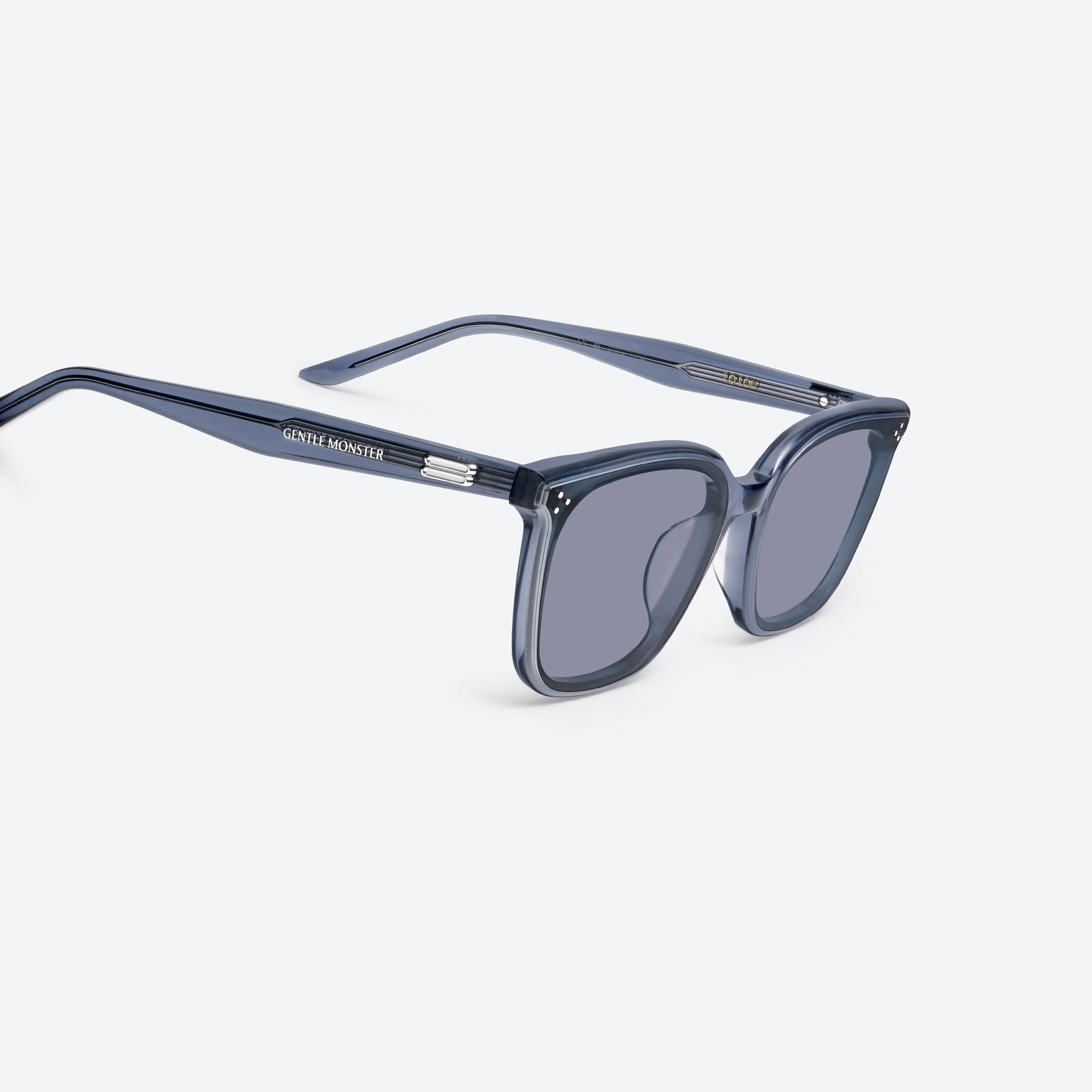 45-degree detailed view of Gentle Monster Lo Lou BLC11 Blue Acetate framed Square sunglasses.