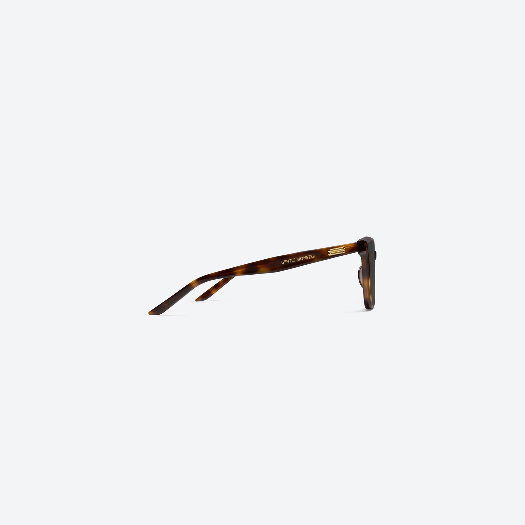A detailed right view of Gentle Monster Lo Lou L2 Tortoise Acetate framed Square sunglasses.